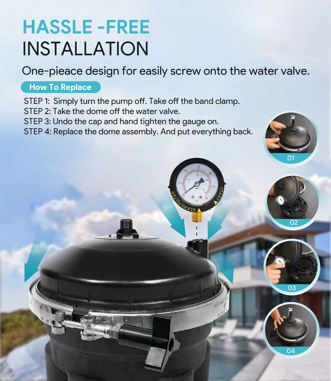 005-302-4300-03 Replace for Paramount Water Valve Top Dome Complete Assembly with Gauge and Pause - Image 3