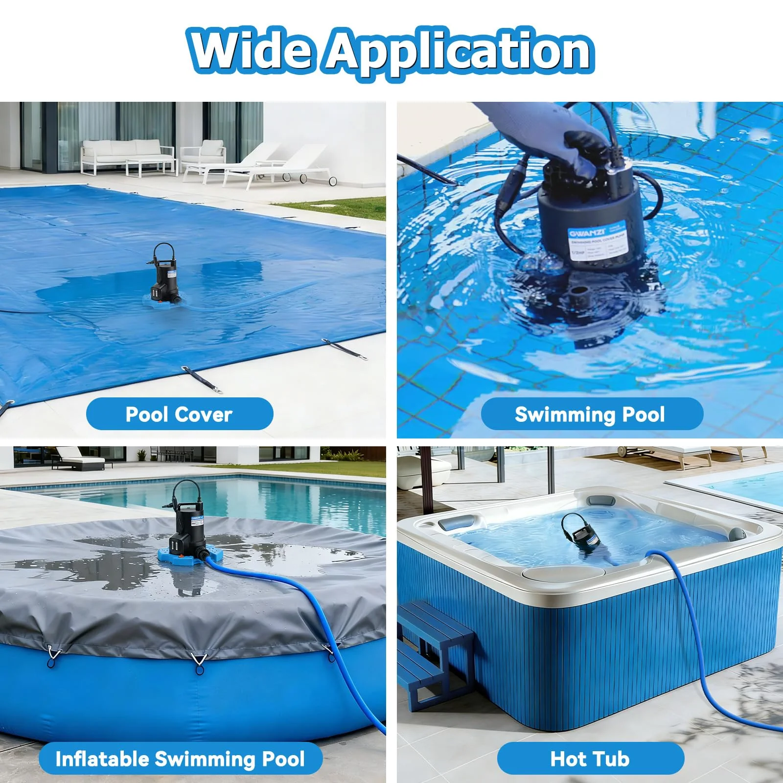 1/2HP Automatic Swimming Pool Cover Pump 3500GPH Submersible Water Pump with 3/4” Check Valve Adapter & 25ft Power Cord 110V Sump Pump for Swimming Pool Hot Tubs Pond Basement Rooftops - Image 2