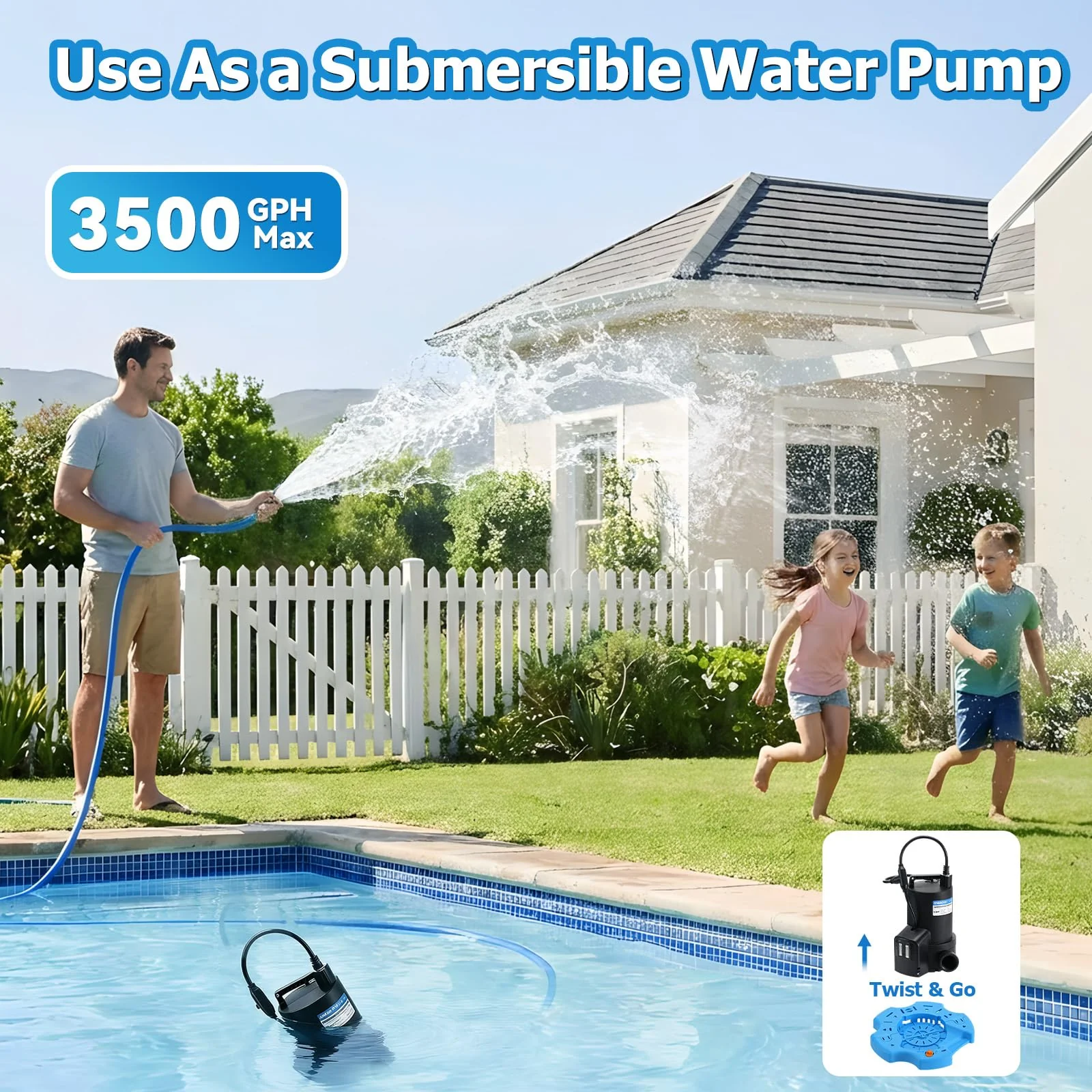 1/2HP Automatic Swimming Pool Cover Pump 3500GPH Submersible Water Pump with 3/4” Check Valve Adapter & 25ft Power Cord 110V Sump Pump for Swimming Pool Hot Tubs Pond Basement Rooftops - Image 4