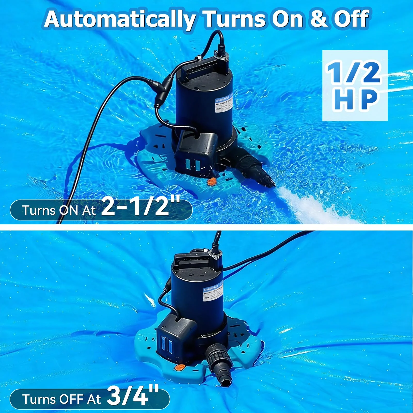 1/2HP Automatic Swimming Pool Cover Pump 3500GPH Submersible Water Pump with 3/4” Check Valve Adapter & 25ft Power Cord 110V Sump Pump for Swimming Pool Hot Tubs Pond Basement Rooftops - Image 7