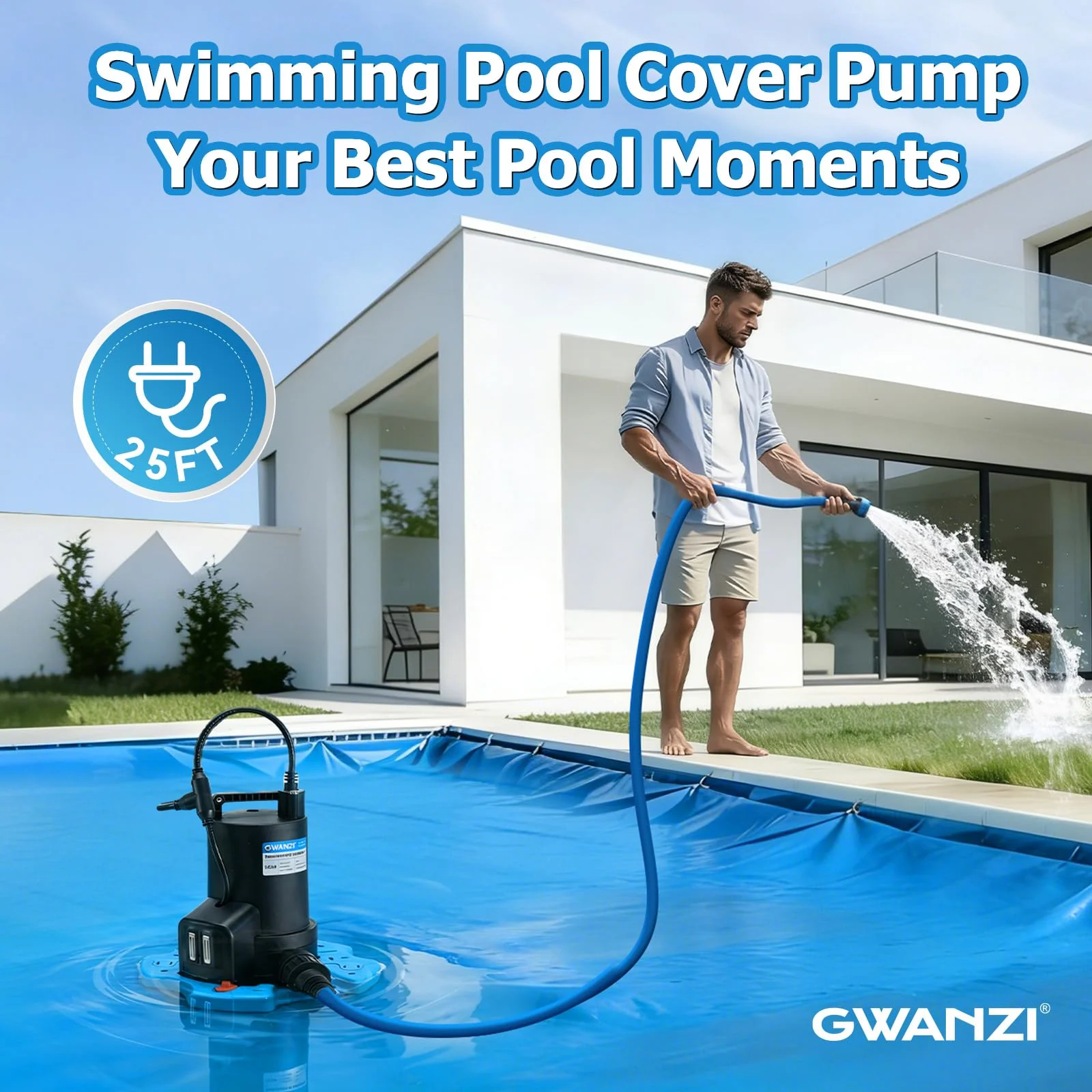 1/2HP Automatic Swimming Pool Cover Pump 3500GPH Submersible Water Pump with 3/4” Check Valve Adapter & 25ft Power Cord 110V Sump Pump for Swimming Pool Hot Tubs Pond Basement Rooftops - Image 9