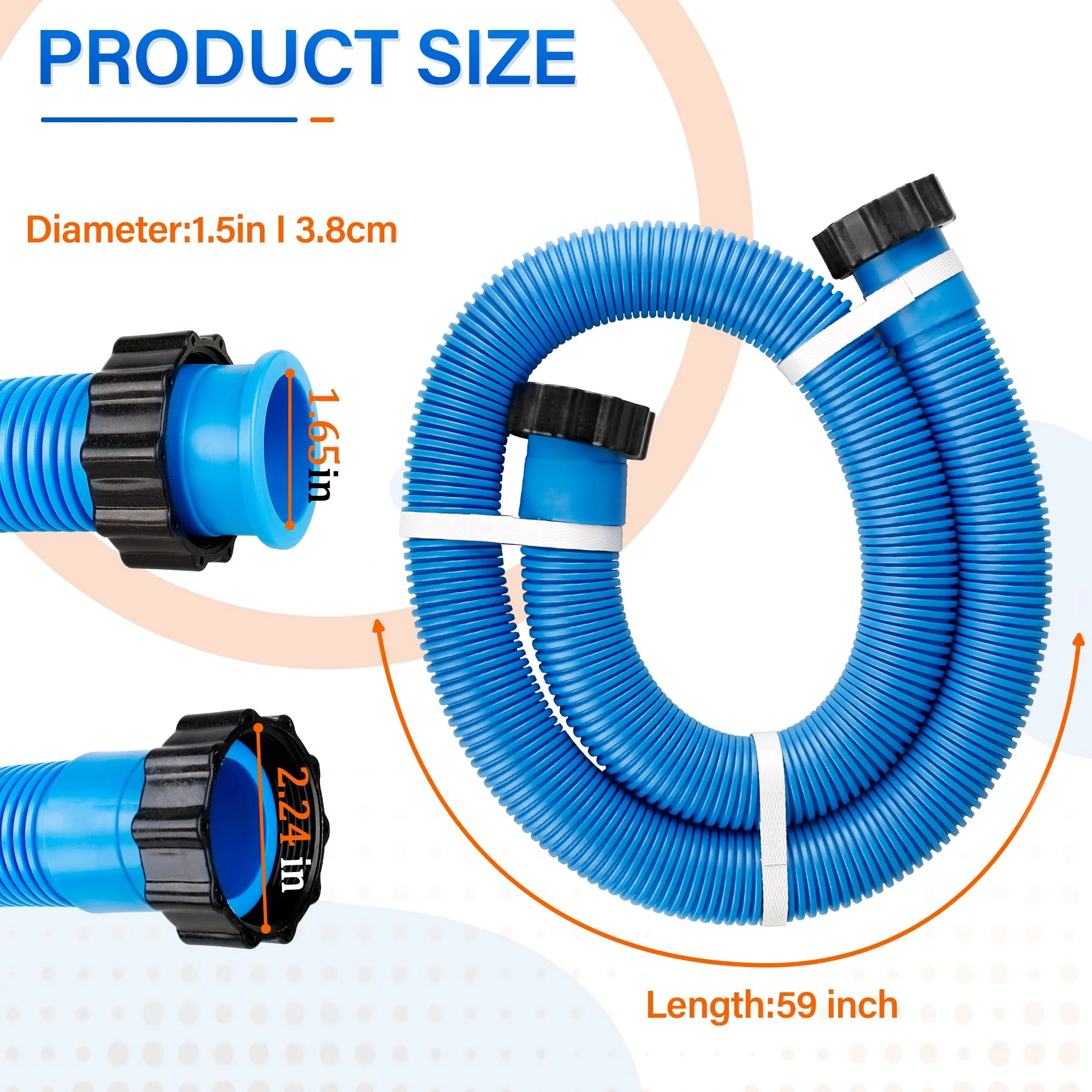 1.5" Pool Pump Hose for 29060E Intex Pumps, Saltwater Systems, and Sand Filters,59" Long Replacement Hoses fit for Intex & Coleman Above Ground Pools Parts (2 Pack) - Image 7