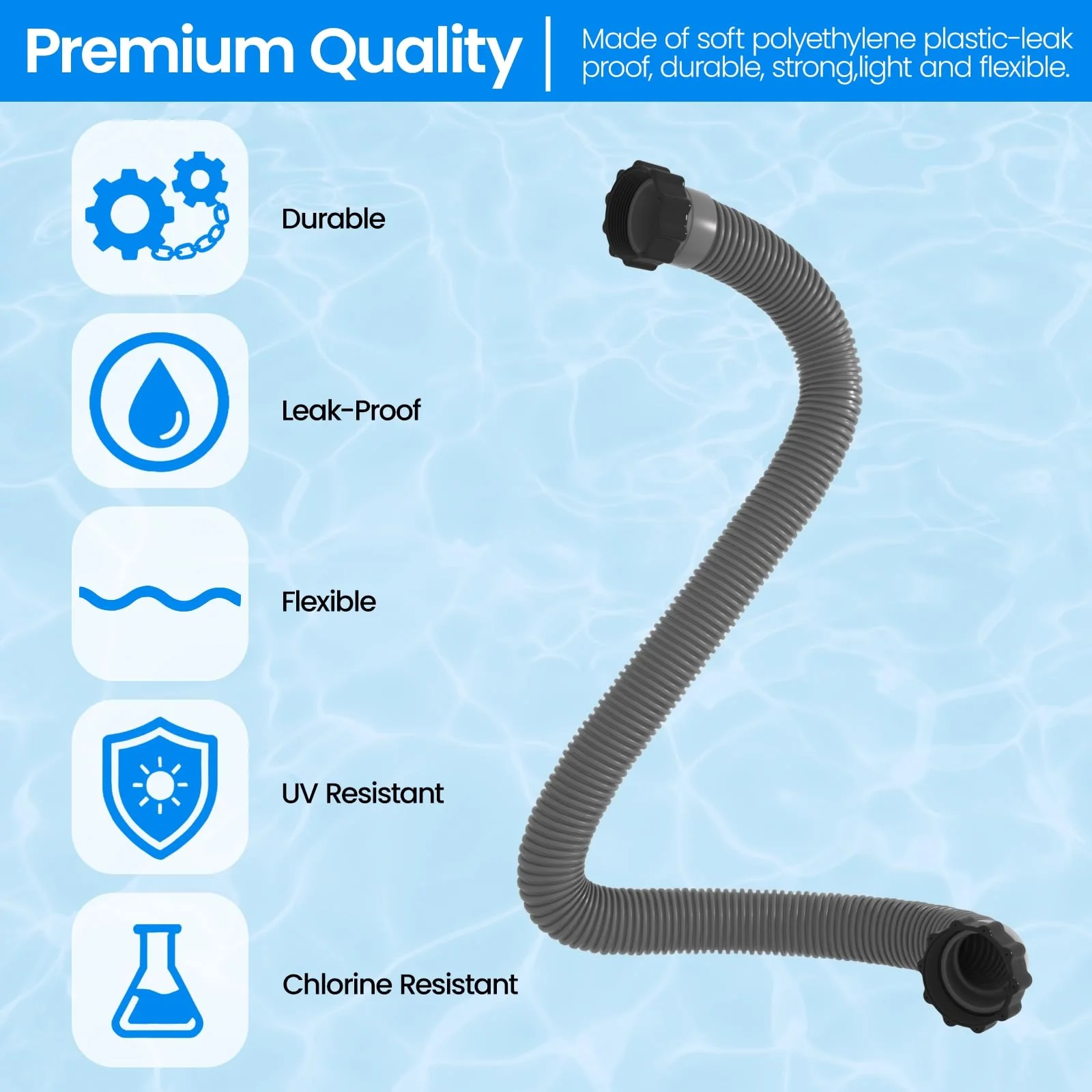 1.5" x 20" Pool Hose Replacement, Pack of 2 - Compatible with Above Ground Pools Filter Pump Hoses, Sand Filters, Saltwater Systems (1,500-2,500 GPH), Grey - Image 4