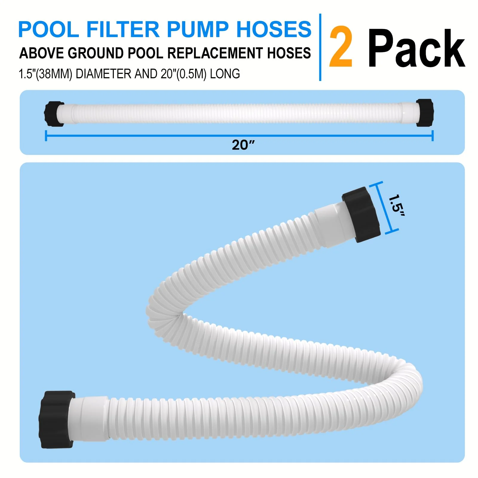 1.5" x 20" Pool Hose Replacement, Pack of 2 - Compatible with Above Ground Pools Filter Pump Hoses, Sand Filters, Saltwater Systems (1,500-2,500 GPH), White - Image 6