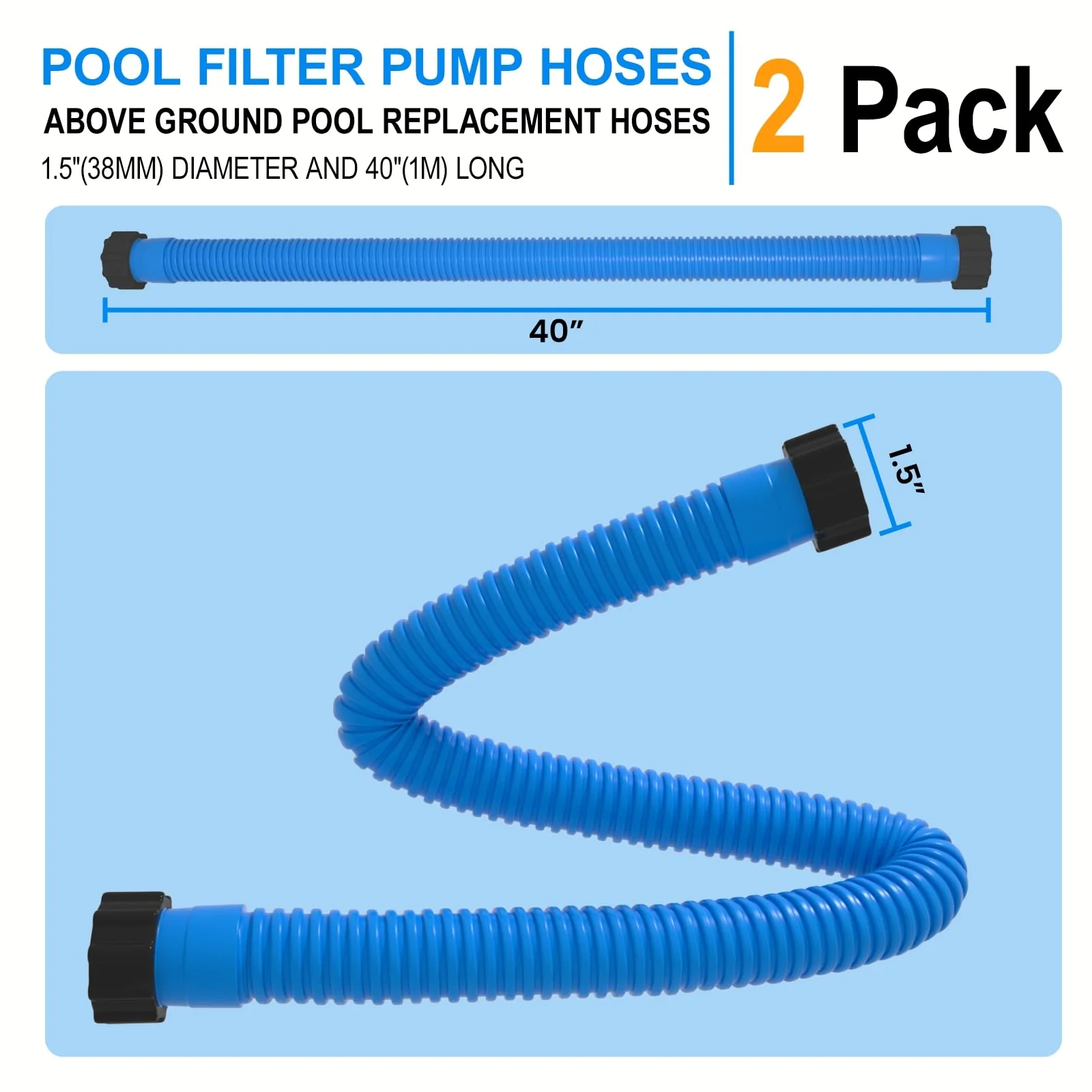 1.5" x 40" Pool Hose Replacement, Pack of 2 - Compatible with Above Ground Pools Filter Pump Hoses, Sand Filters, Saltwater Systems (1,500-2,500 GPH), Blue - Image 6