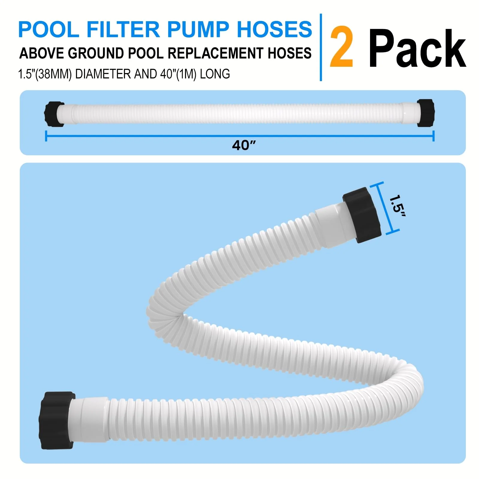 1.5" x 40" Pool Hose Replacement, Pack of 2 - Compatible with Above Ground Pools Filter Pump Hoses, Sand Filters, Saltwater Systems (1,500-2,500 GPH), White - Image 5