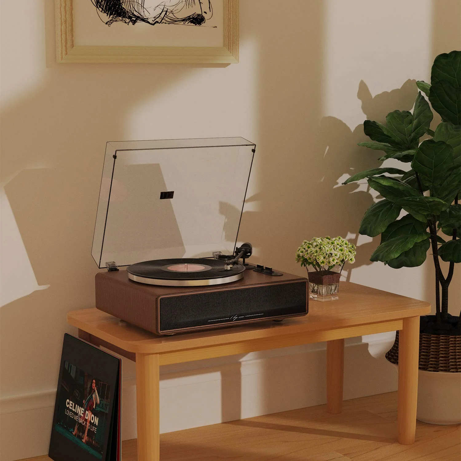 1 BY ONE High Fidelity Belt Drive Bluetooth Turntable with Built-in Speakers, Vinyl Record Player with Magnetic Cartridge, Wireless Playback and Aux-in Functionality, Auto Off - Image 3