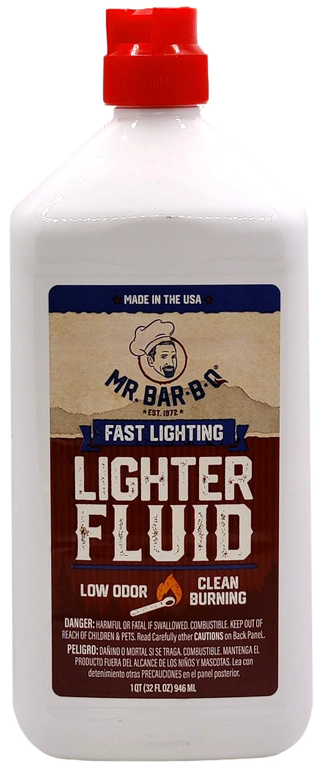 1 Quart Lighter Fuel Bottle, Clean Burning & Fast Lighting Lighters, Charcoal Lighter Fluid, Low Odor Perfect Fire Starter for Outdoor Charcoal, Wood Fires, Bonfires, Camping, Grilling by Mr. Bar-B-Q