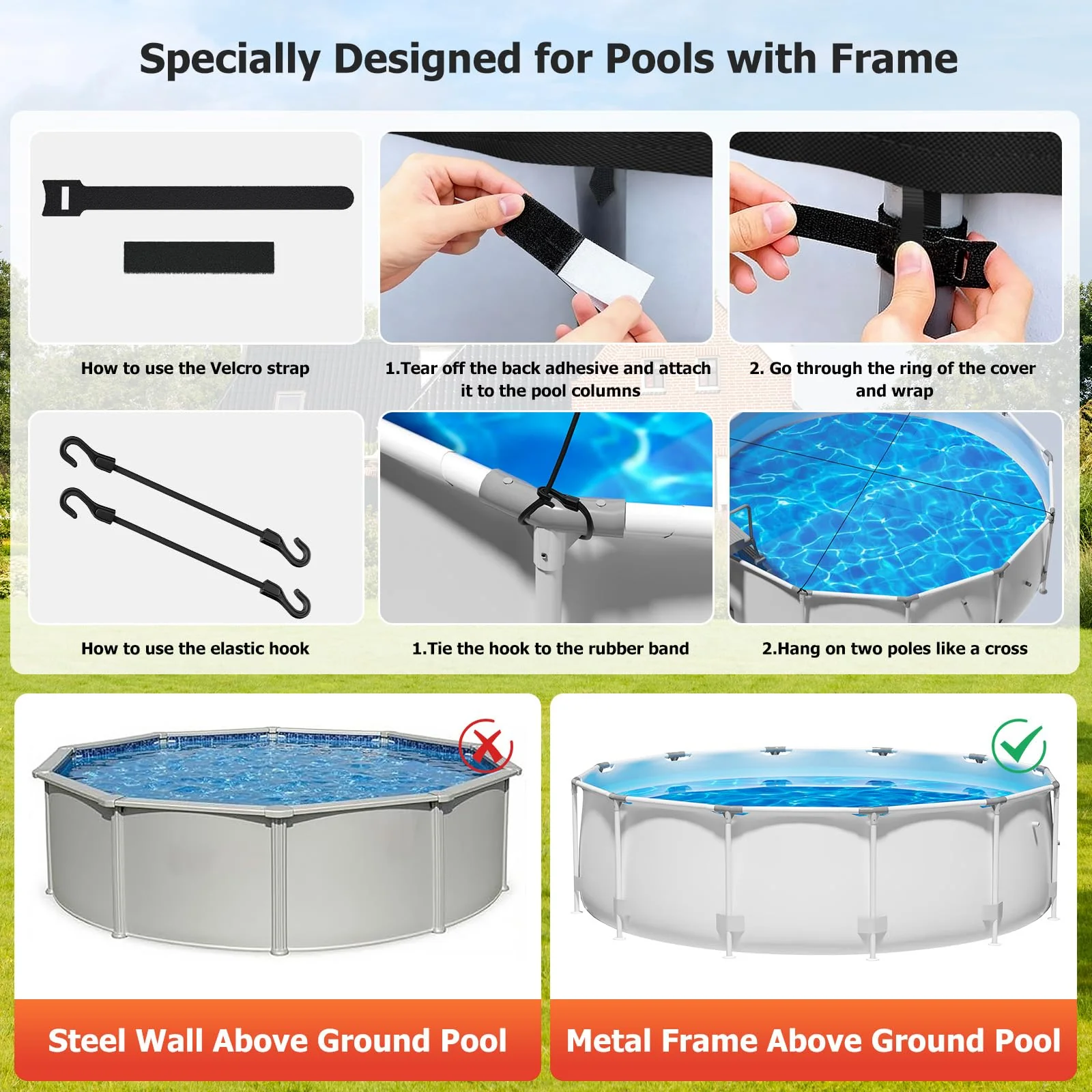 10 Ft Round Pool Cover for Metal Frame Above Ground Pools - Upgraded Windproof Design Compatible with Intex/Bestway Frame Above Ground Outdoor Swimming Pool (Black) - Image 6