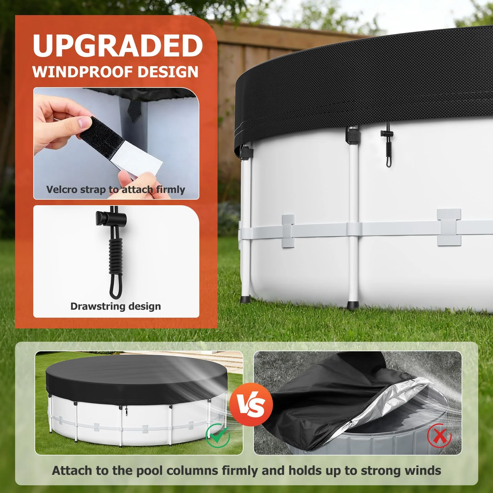 10 Ft Round Pool Cover for Metal Frame Above Ground Pools - Upgraded Windproof Design Compatible with Intex/Bestway Frame Above Ground Outdoor Swimming Pool (Black) - Image 7