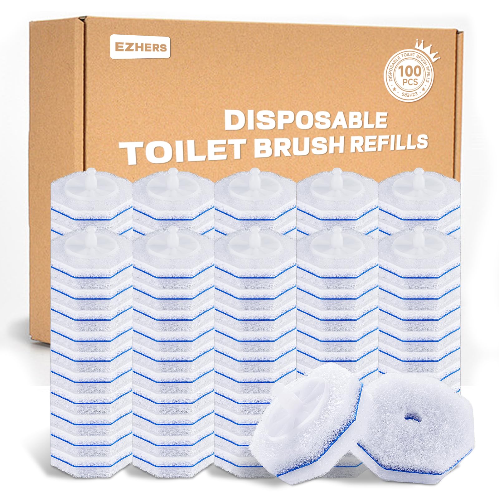 100 Count Toilet Wand Refills Compatible for Clorox, 5X Cleaning Power Toilet Bowl Cleaners & High-Density Disposable Toilet Brush Scrubber - No Falling Apart, Instant Foam Cleaning