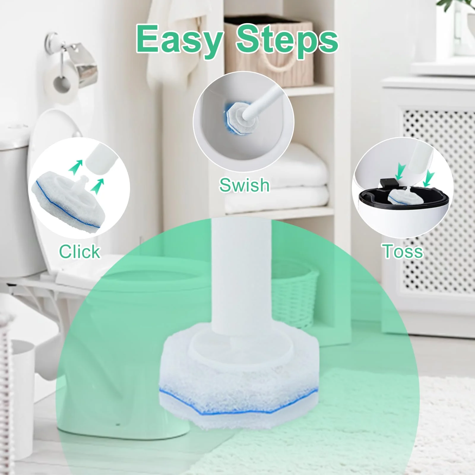 100 Count Toilet Wand Refills for Clorox, Disposable Toilet Brush Compatible with Clorox ToiletWand Cleaning System, Upgrade Fiber Bowl Cleaner Brush for Closestool Cleaning - Image 4