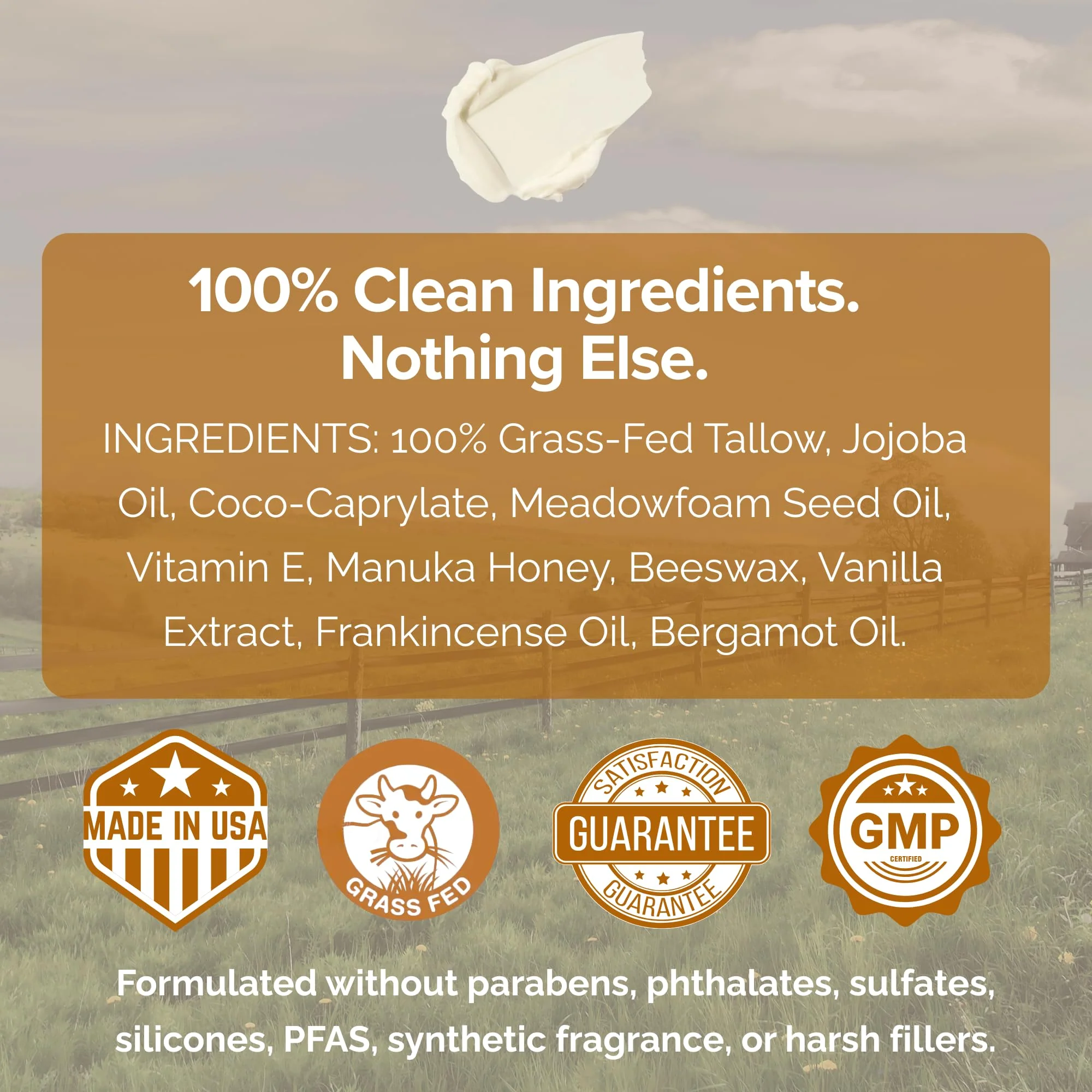 100% Grass-Fed Suet Beef Tallow and Manuka Honey Balm Natural Moisturizer Cream for Face & Body Eczema Relief Cream Moisturizer for Dry Skin Pure Tallow Face Moisturizer for Sensitive Skin - Image 2