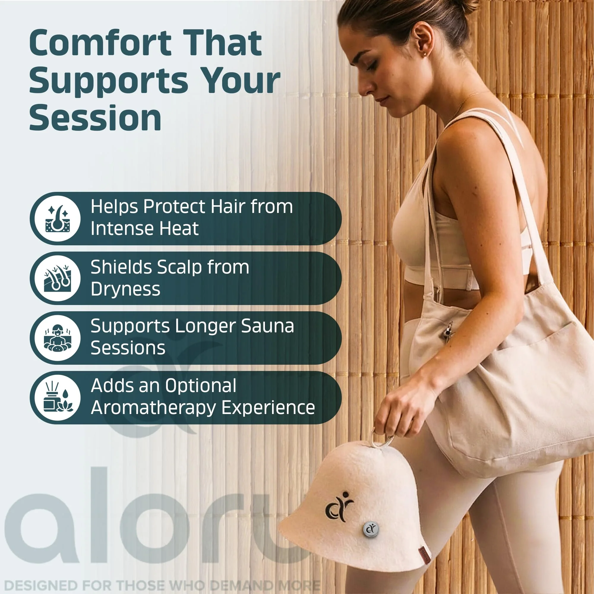 100% Merino Wool Sauna Hat for Women & Men with Aroma Diffuser, Ultra Soft Heat Protection for Hair & Scalp, Lightweight Merino Wool Sauna Cap, Hanging Loop & Storage Bag Included - Image 8