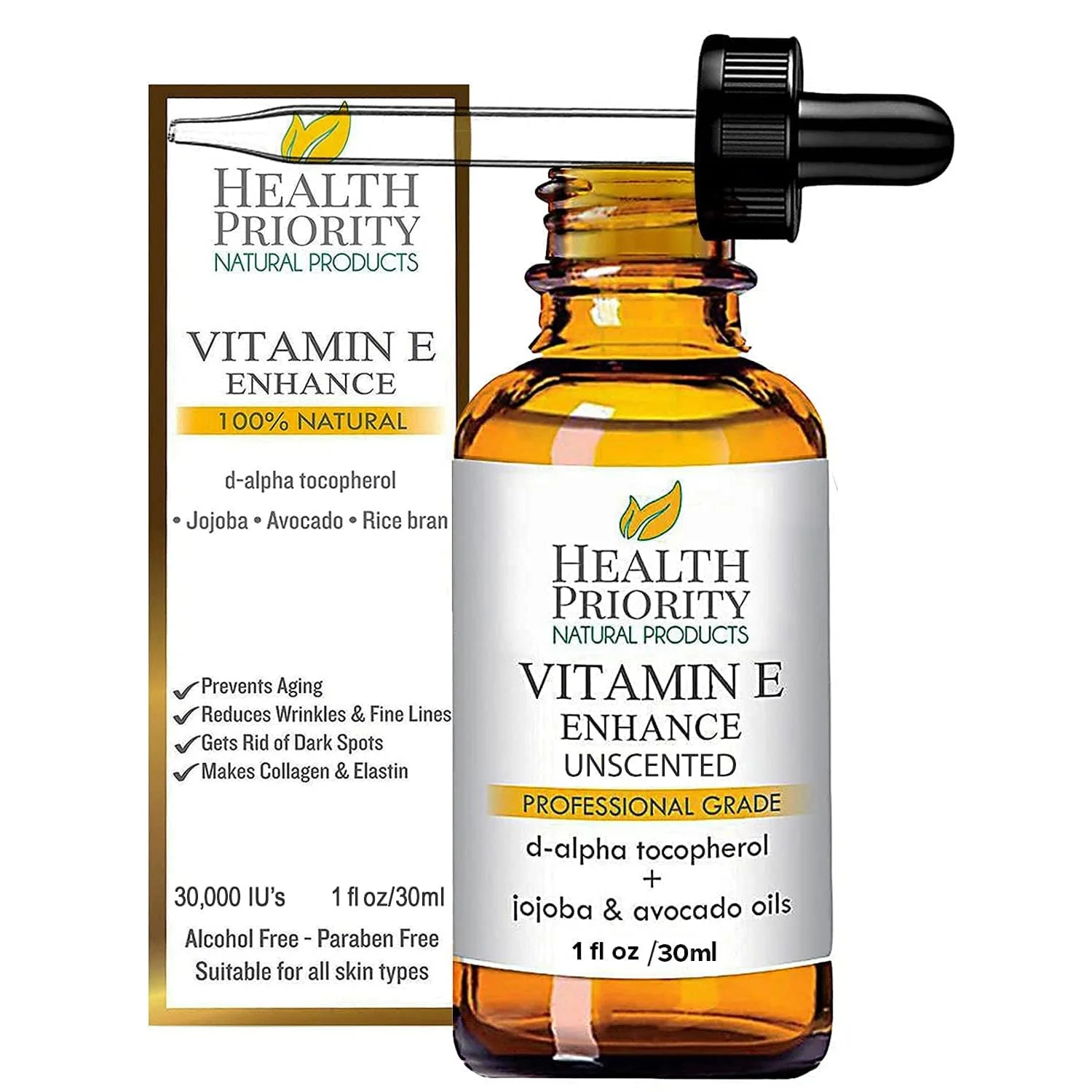 100% Natural & Organic Vitamin E Oil For Your Face & Skin, Unscented - 15,000/30,000 IU - Reduces Wrinkles & Lightens Dark Spots Which Leaves Your Skin More Youthful. Not-Too-Thick Oil, Infused With Jojoba & Avocado Oil, Makes Your Skin Soft & NON Sticky. - Image 2