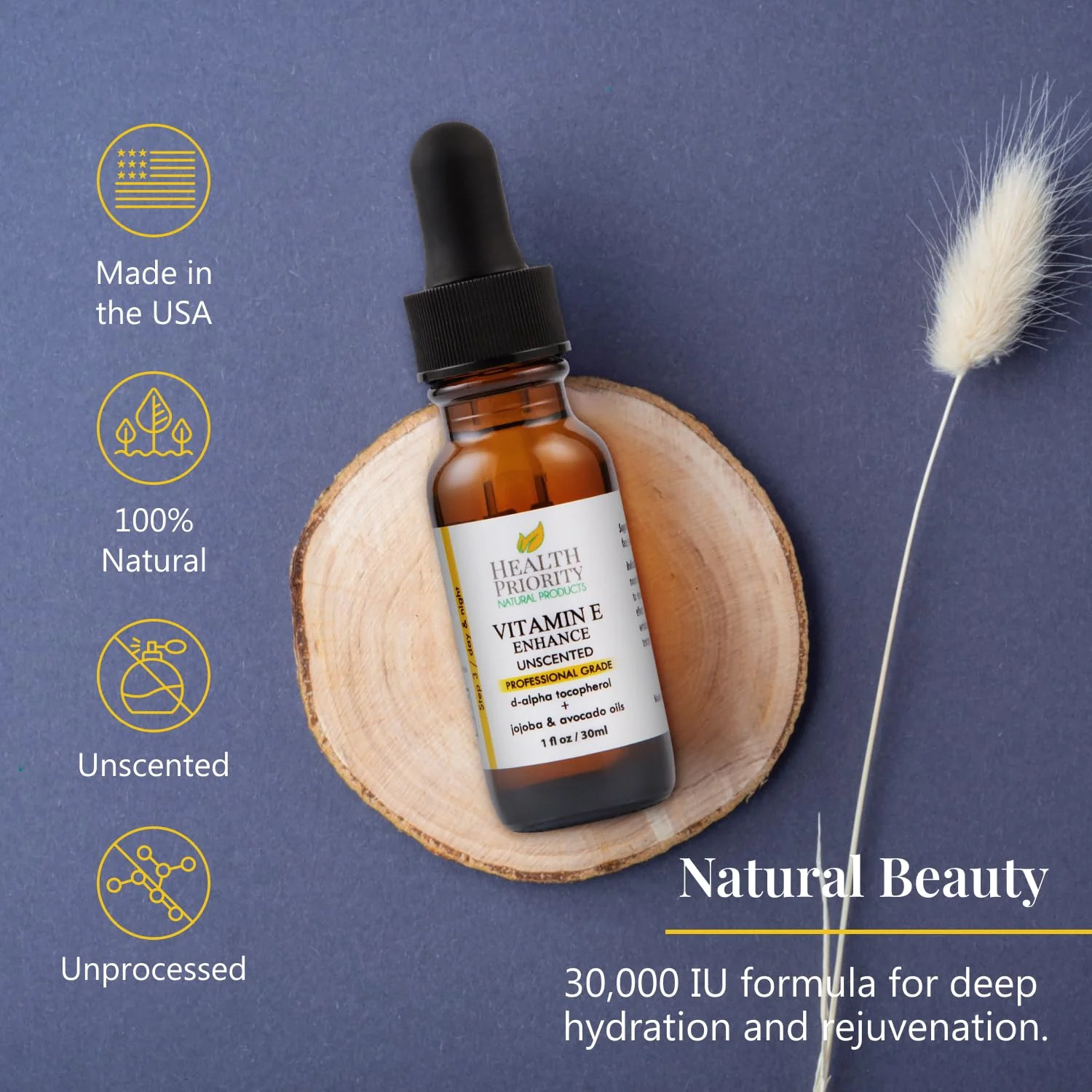 100% Natural & Organic Vitamin E Oil For Your Face & Skin, Unscented - 15,000/30,000 IU - Reduces Wrinkles & Lightens Dark Spots Which Leaves Your Skin More Youthful. Not-Too-Thick Oil, Infused With Jojoba & Avocado Oil, Makes Your Skin Soft & NON Sticky. - Image 6