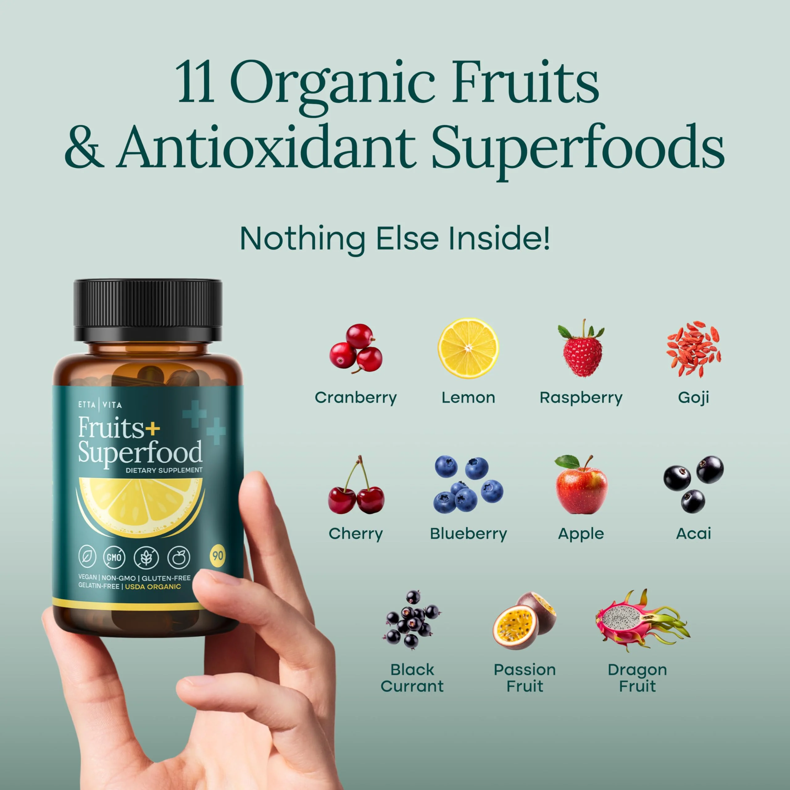 100% Organic Fruits and Veggies Supplement (USDA Organic - Made in USA) 180 Potent Fruits and Vegetable Capsules for Energy Boost & Daily Fruit and Vegetable Vitamins - Vegan, Non-GMO, Gluten-Free - Image 6