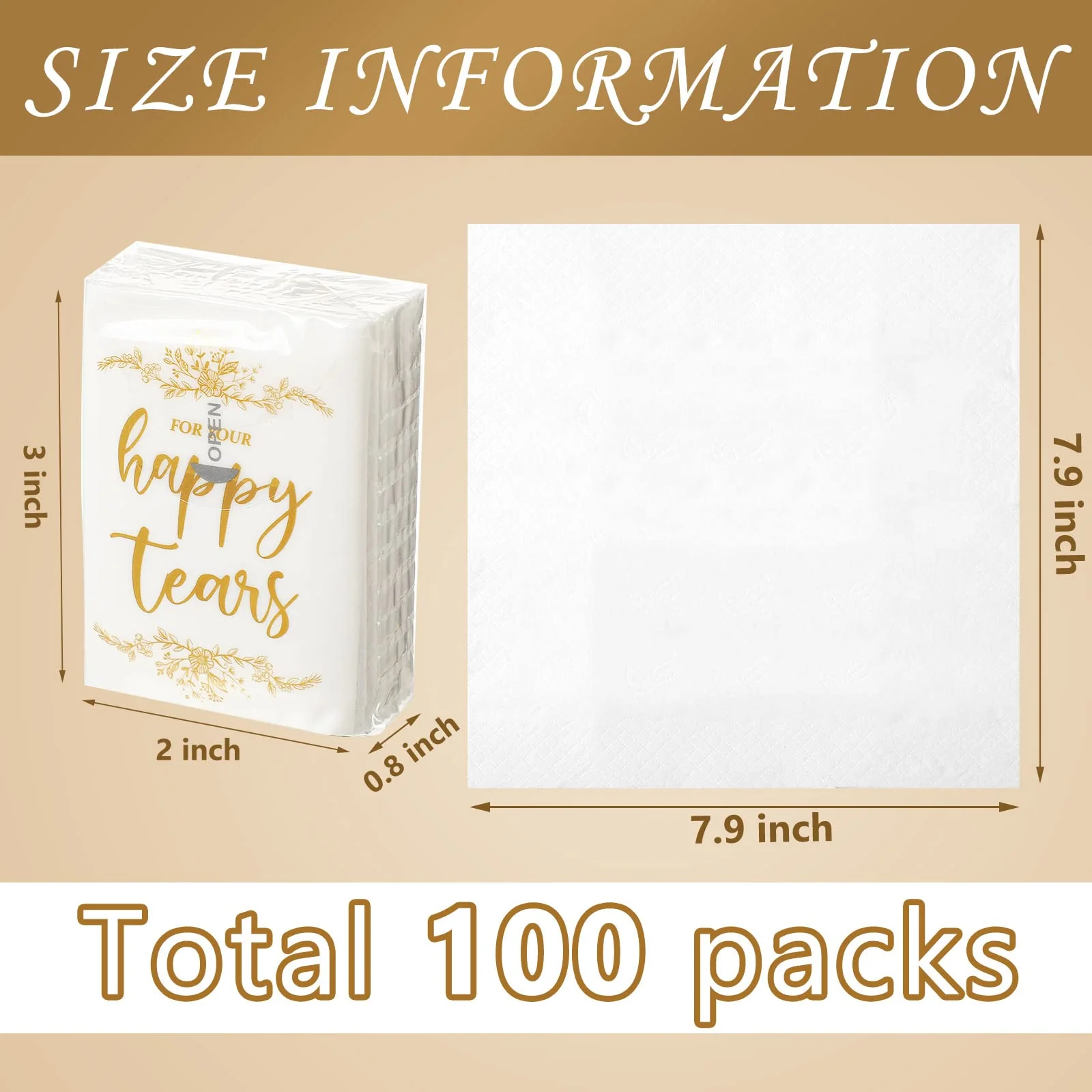 100 Pack For Your Happy Tears Wedding Tissues for Guests 3 Ply Pocket Size, Individual Travel Facial Tissue Packs for Wedding Party Favors(Classic) - Image 6