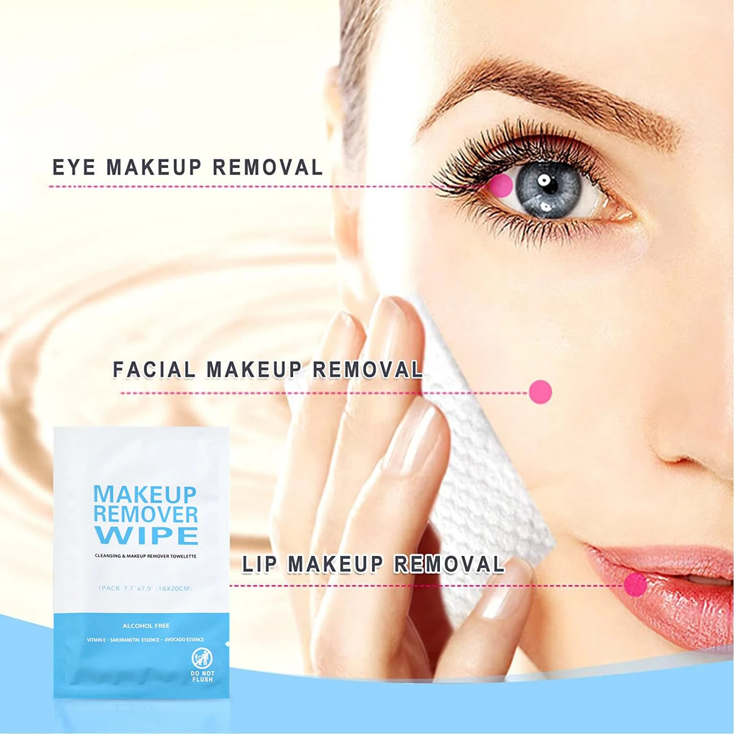 100 Pack Individual Makeup Remover Wipes Bulk,Individually Wrapped Face Cleansing Wipes, Travel Makeup Remover Cloth for Travel Hotel Skin Care Face Cleansing - Image 2