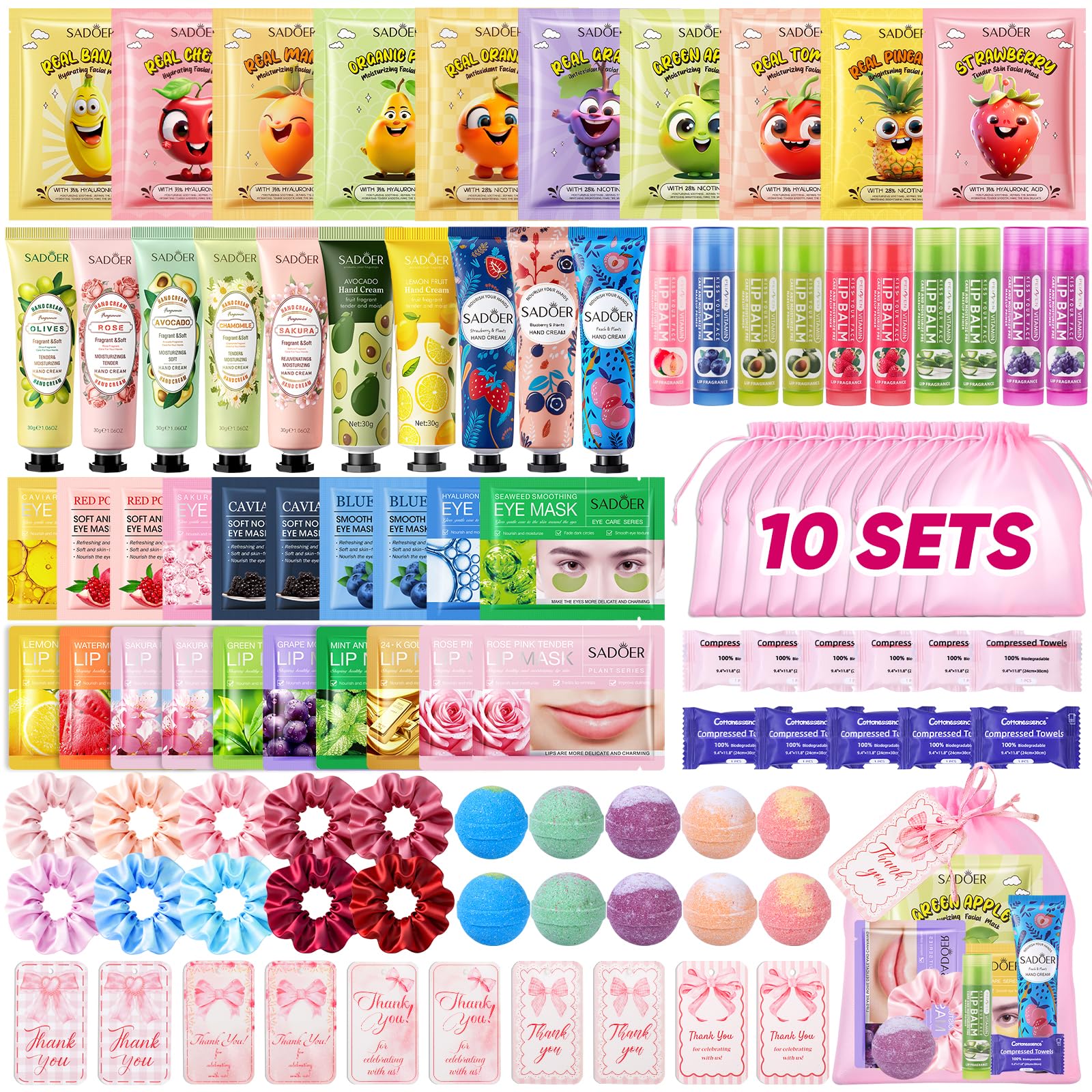 100 PCS Spa Party Supplies for Girls , Spa Party Favors Include Face Masks Skincare, Hand Cream, Lip Balm, Under Eye Patches, Lip Mask and Foot Bath Bombs, Spa Birthday Sleepover Party Supplies