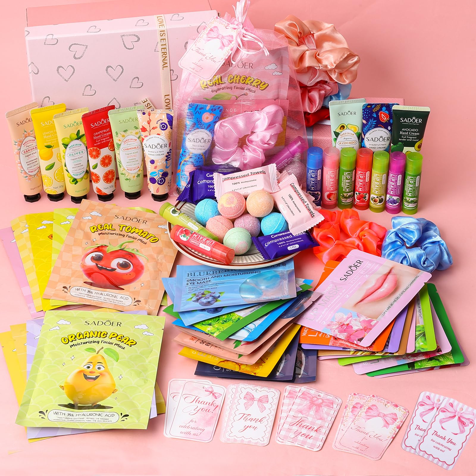100 PCS Spa Party Supplies for Girls , Spa Party Favors Include Face Masks Skincare, Hand Cream, Lip Balm, Under Eye Patches, Lip Mask and Foot Bath Bombs, Spa Birthday Sleepover Party Supplies - Image 2