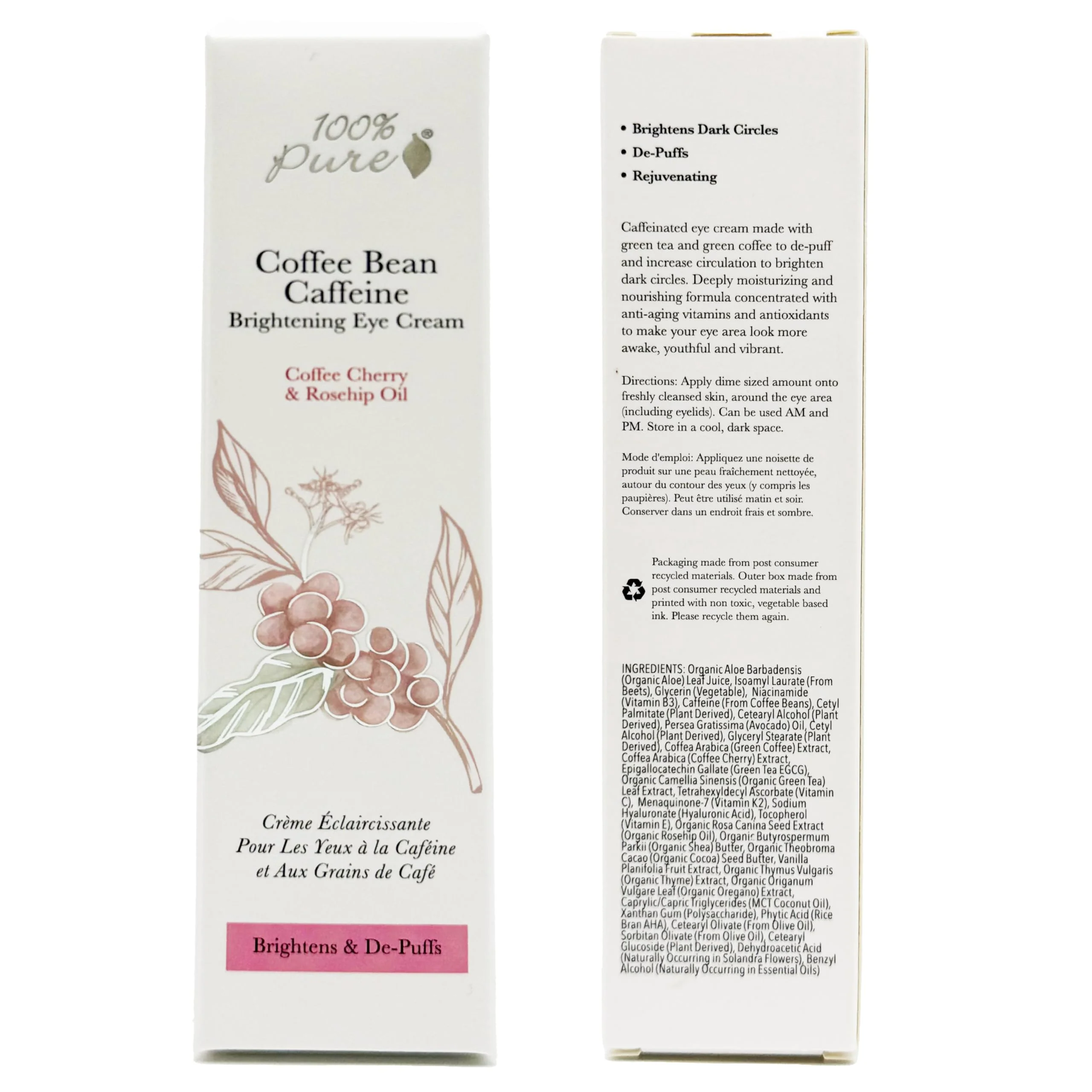 100% PURE Coffee Bean Caffeine Eye Cream Refresh & Hydrate Under Eye Treatment Reduce Puffiness, Dark Circles, Wrinkles with Green Tea, Rose Hip, Vitamin E - Youthful Vibrant Eyes - Vegan - 1 oz - Image 5