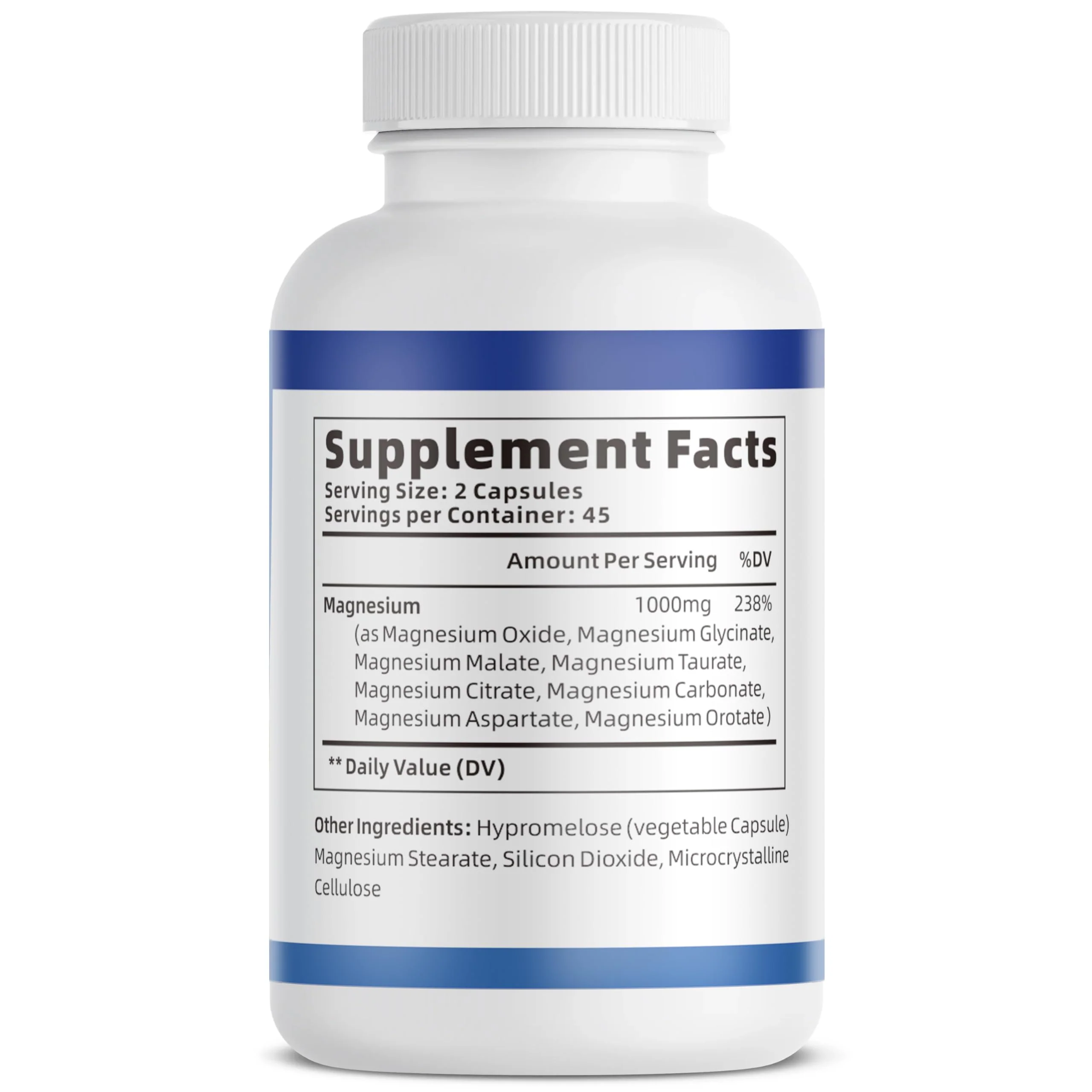 1000mg Magnesium Complex Capsules, 8 Elemental with Magnesium Glycinate, Citrate, Malate, Taurate, Oxide, Carbonate, Aspartate, Orotate for Bones, Muscle, Recovery, Energy, Vegan Non-GMO, 2 Bottle - Image 9