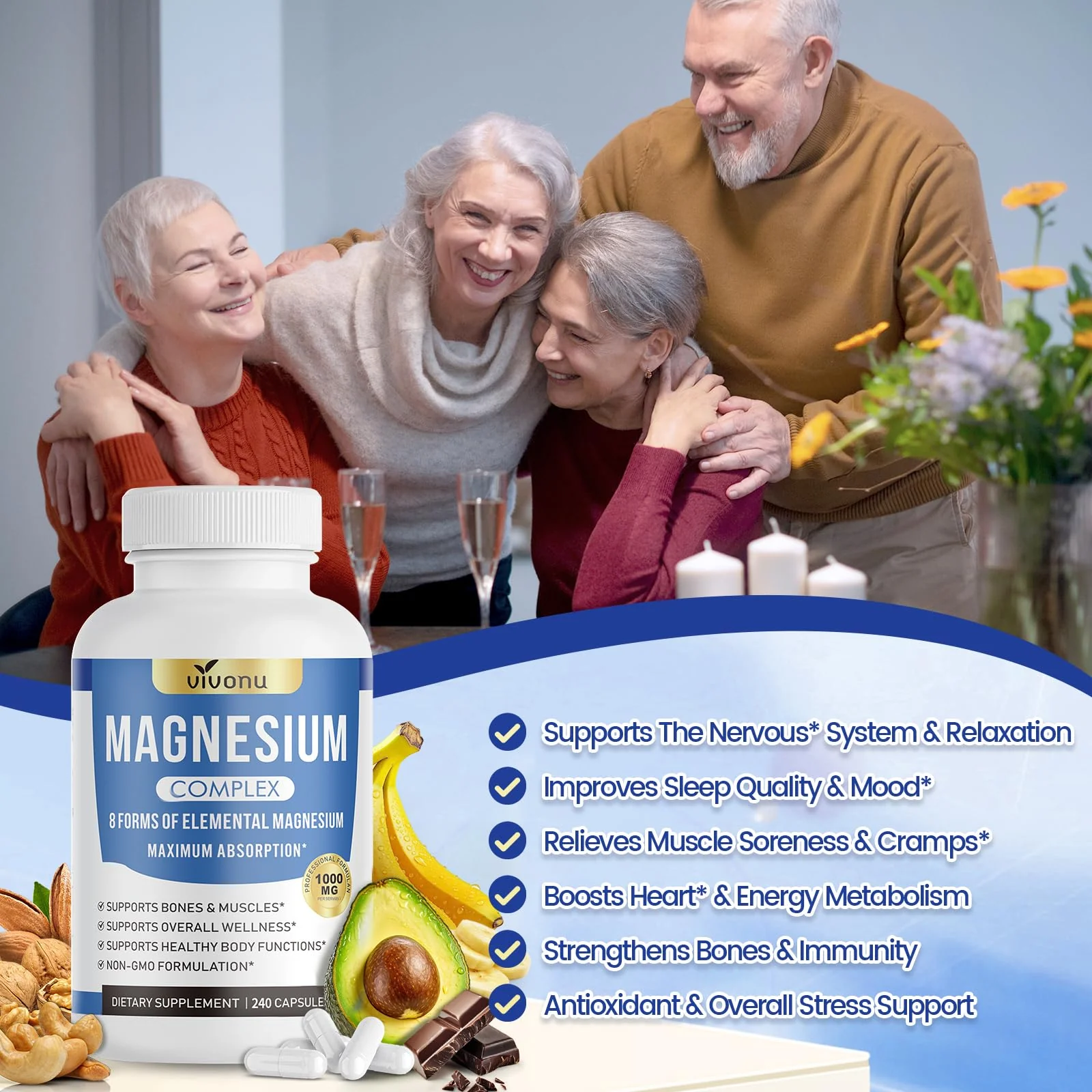 1000mg Magnesium Complex Capsules, 8-in-1 Magnesium Glycinate, Citrate, Malate, Taurate, Oxide, Carbonate, Aspartate, Orotate - 240 Capsules - Image 8