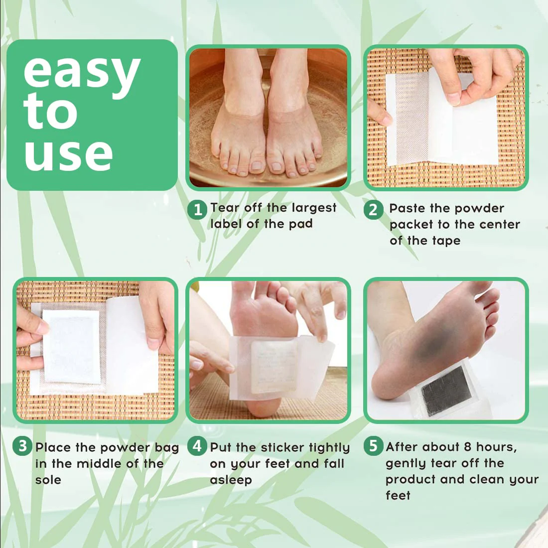 100PCS Natural Bamboo Vinegar Foot Pads Foot and Body Care | Deep Cleansing Foot Paches for Stress Relief, Better Sleep Suitable for Travel or Home Use - Image 2