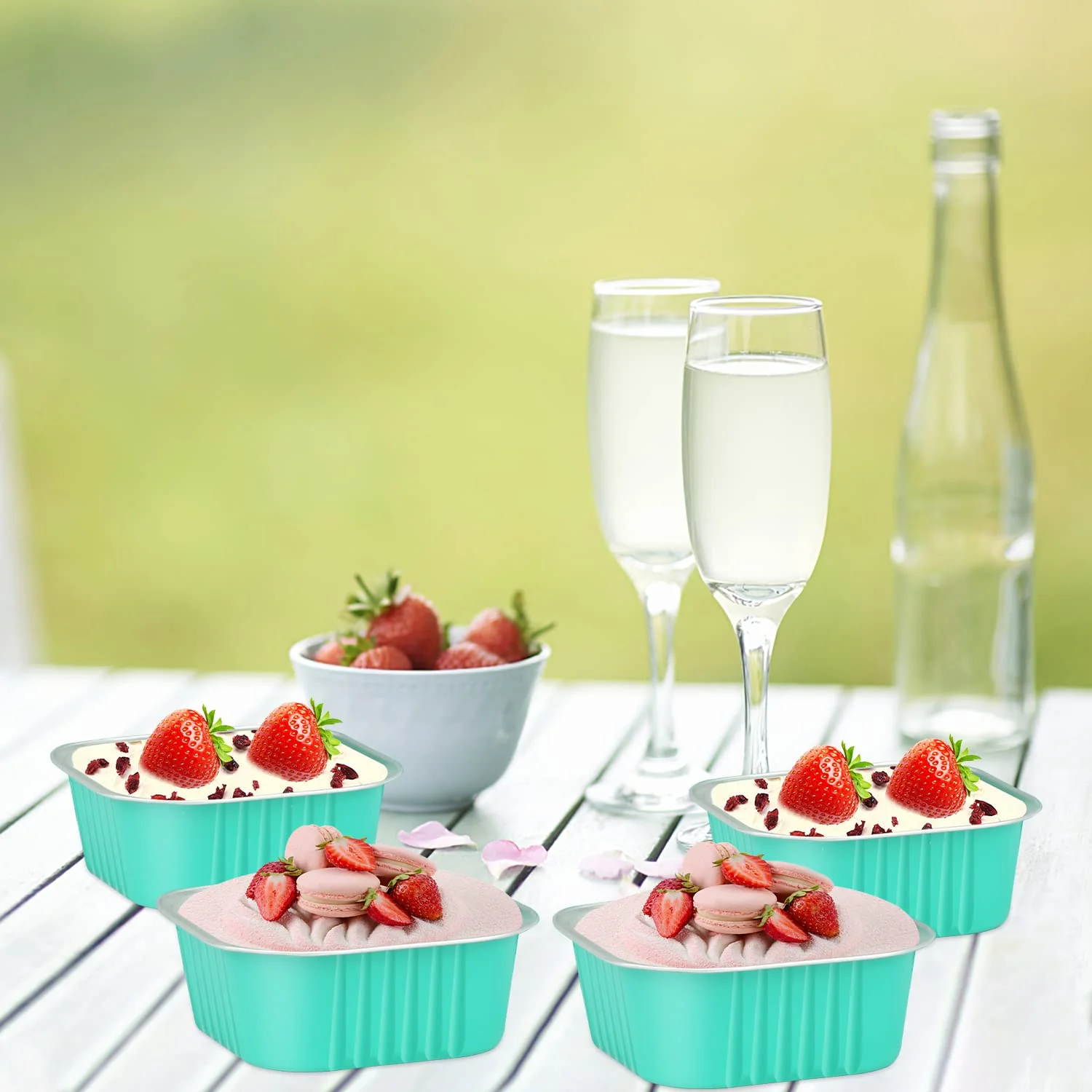10oz Aluminum Brownie Pans 40 Pack,LNYZQUS Square 4”X4” Disposable Ramekins Cupcake Liners With Lids,Mini Cake Baking Pans,Large Muffin Tin Holders For Catering Gathering-Cyan Blue - Image 2