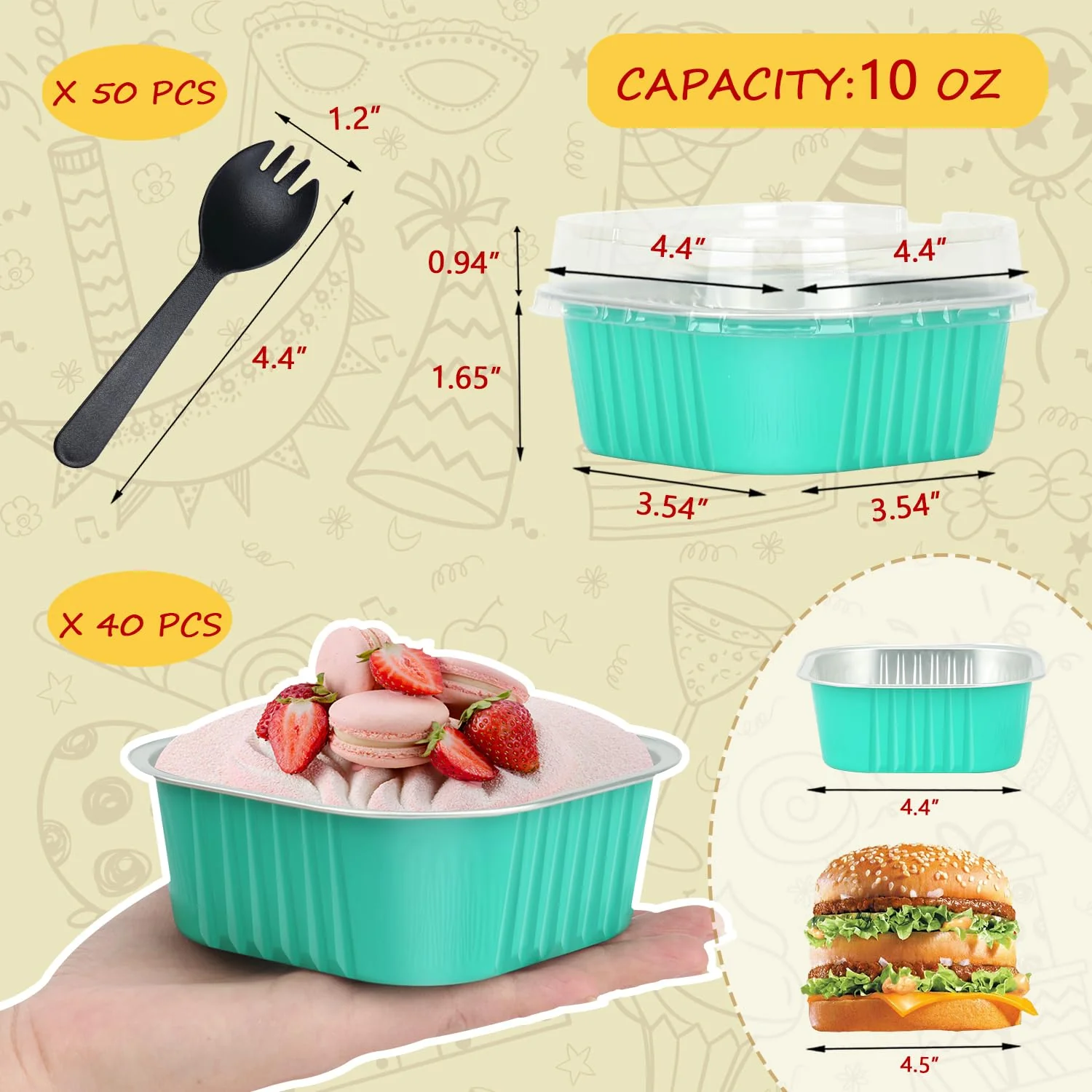 10oz Aluminum Brownie Pans 40 Pack,LNYZQUS Square 4”X4” Disposable Ramekins Cupcake Liners With Lids,Mini Cake Baking Pans,Large Muffin Tin Holders For Catering Gathering-Cyan Blue - Image 6