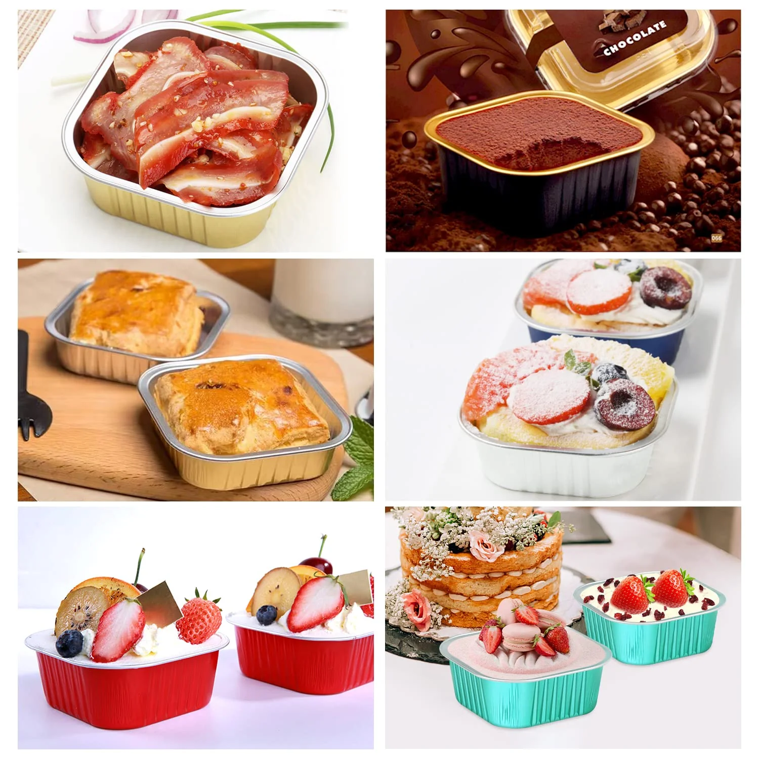 10oz Disposable Ramekins With Lids 40 Pack,LNYZQUS Aluminum Foil Jumbo Cupcake Pan, Square 4”X4” Mini Cake Pan Browni Baking Cups Muffin Tin Dessert Cups For Wedding Party-White - Image 2