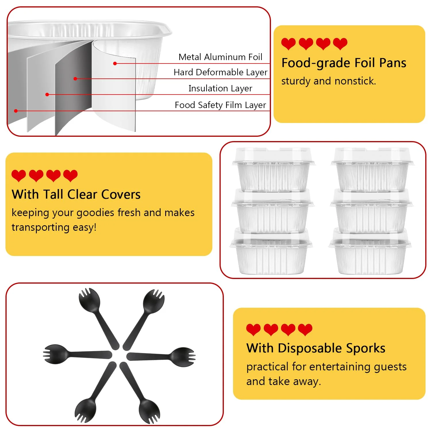 10oz Disposable Ramekins With Lids 40 Pack,LNYZQUS Aluminum Foil Jumbo Cupcake Pan, Square 4”X4” Mini Cake Pan Browni Baking Cups Muffin Tin Dessert Cups For Wedding Party-White - Image 5