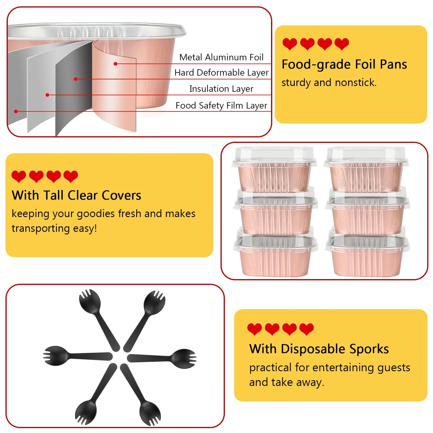 10oz Mini Cake Tins With Lids 40 Pack,LNYZQUS Aluminum Foil Small Baking Pans Disposable Large Brownie Baking Cups,4”x4” Small Bread Muffin Containers Holders For Party-Champagne - Image 5