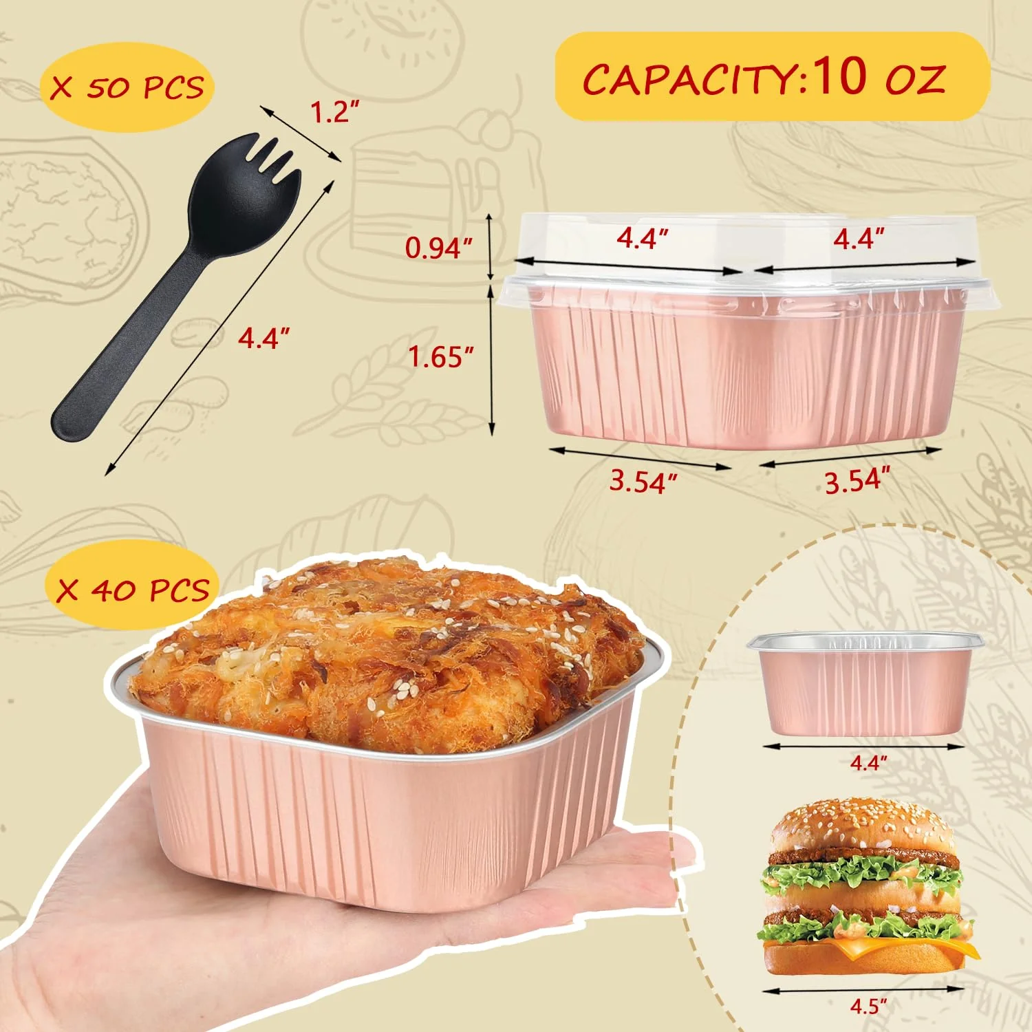 10oz Mini Cake Tins With Lids 40 Pack,LNYZQUS Aluminum Foil Small Baking Pans Disposable Large Brownie Baking Cups,4”x4” Small Bread Muffin Containers Holders For Party-Champagne - Image 6
