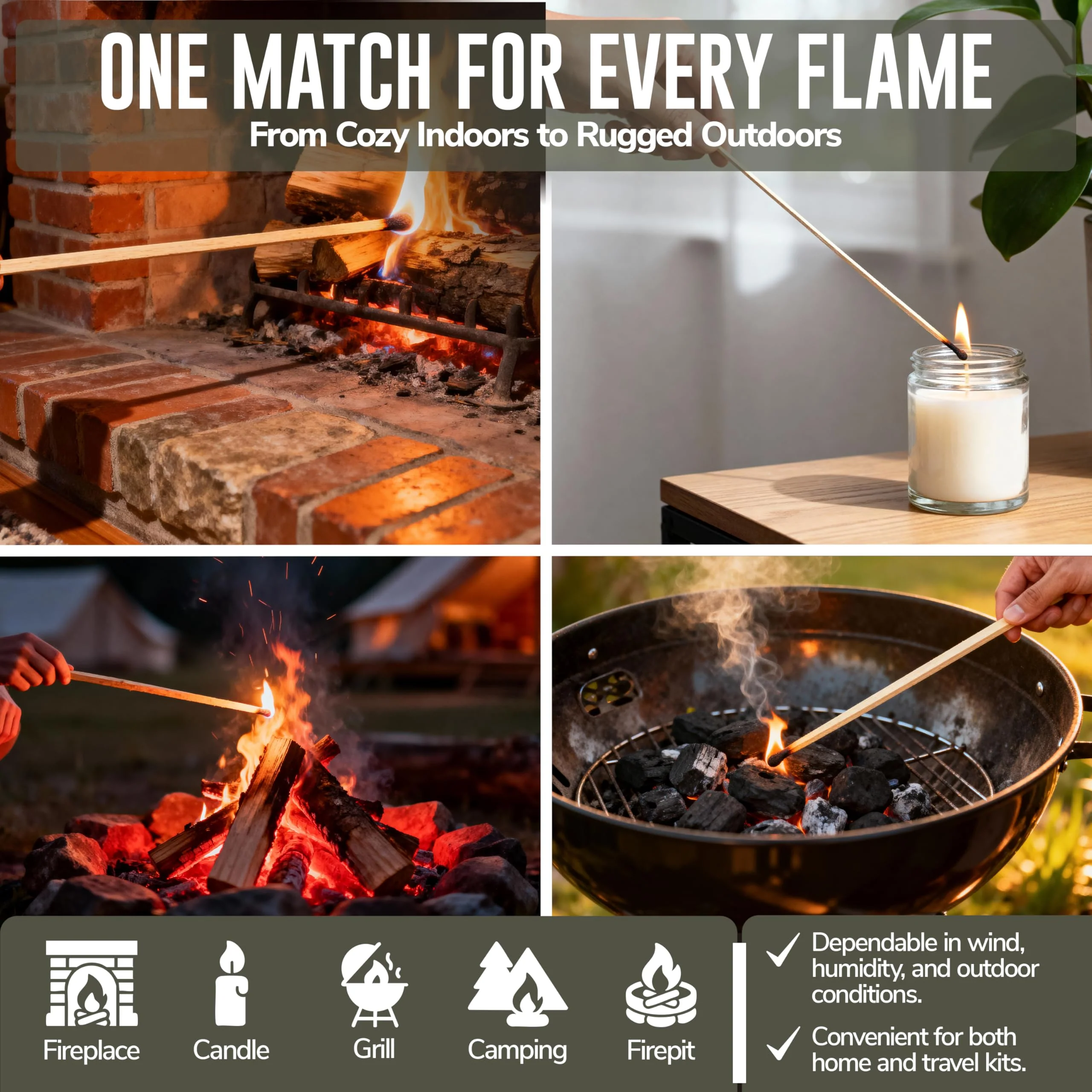 11-Inch Extra Long Wooden Safety Matches (9 Pack) - Ideal for Lighting Fireplace, Candles, Grills & Camping Firepits - Strike on Box - Heavy Duty Long Matches for Fireplace - 450 Count - Image 4