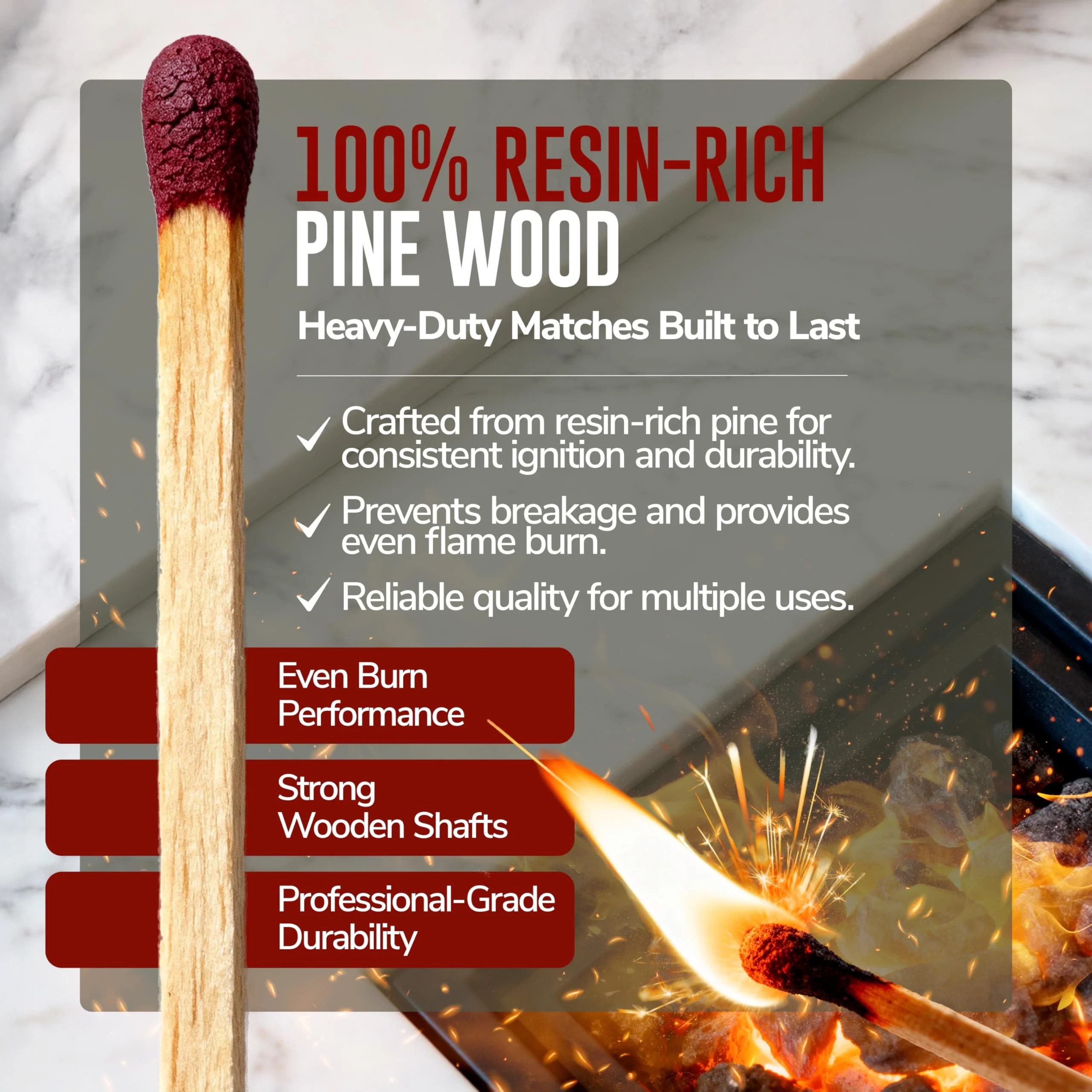 11-Inch Extra Long Wooden Safety Matches (9 Pack) - Ideal for Lighting Fireplace, Candles, Grills & Camping Firepits - Strike on Box - Heavy Duty Long Matches for Fireplace - 450 Count - Image 6