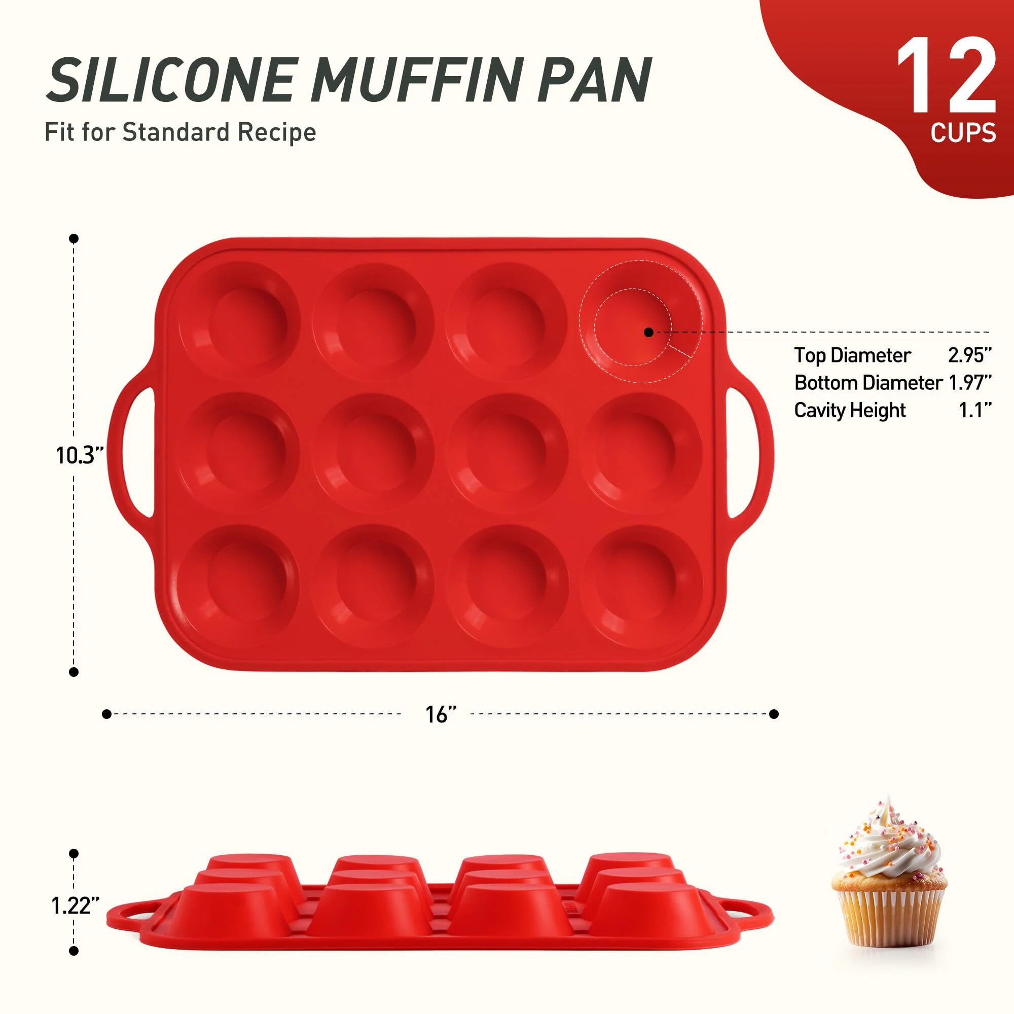 12 Cups Silicone Muffin Pan with Metal Reinforced Frame Regular Size Cupcake Pan Tray Egg Bites Silicone Circle Cookie Molds Muffin Tin Tart Pans Baking Sheet Set for Breakfast Sandwiches - Image 9