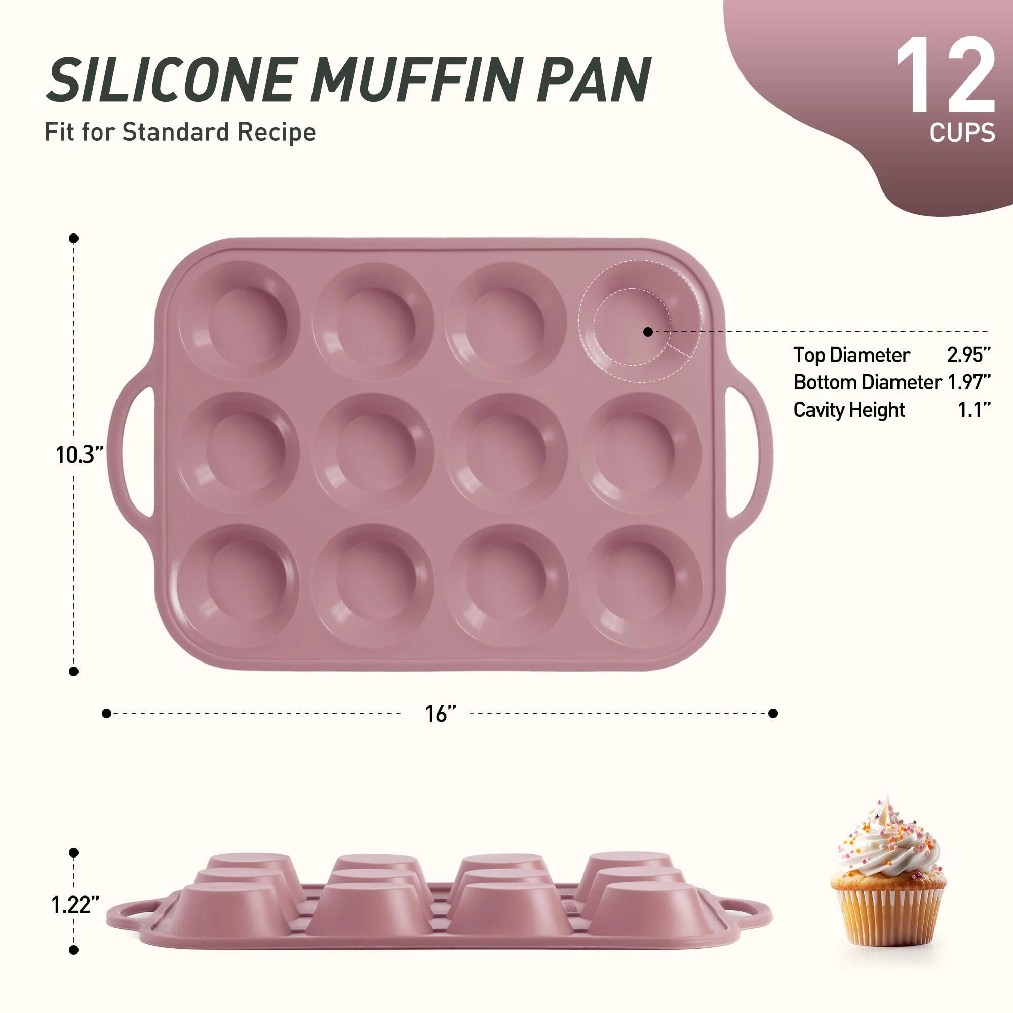 12 Cups Silicone Muffin Pan with Metal Reinforced Frame Regular Size Cupcake Pan Tray Egg Bites Silicone Cookie Molds Muffin Tin Best Baking Pans Tart Pan Sheet Set Reusable Cupcake Liners - Image 8