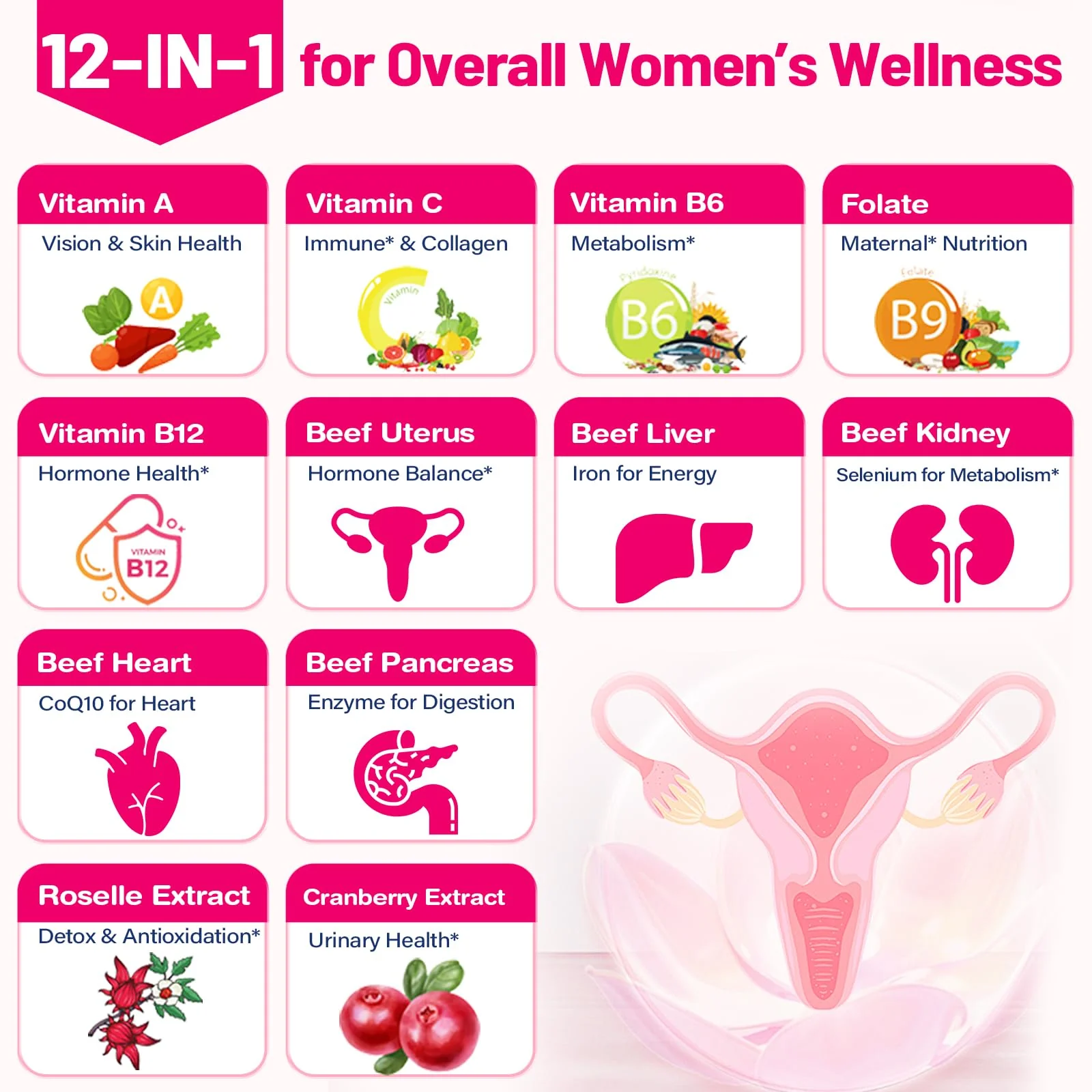 12-In-1 Beef Organ Supplement for Women - Beef Liver, Uterus, Kidney, Heart, Pancreas, 5 Vitamins & 2 Herbs, Hormone Balance, Menstruation, Energy, Immune - 100% Grass Fed, Pasture Raise - 120 Caps - Image 7