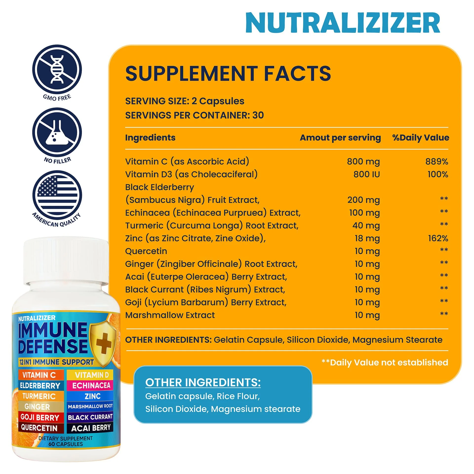 12 in 1 Immune Defense Vitamins - Immune Support Supplement w/VIT D3, Vitamin С, Zinс, Echinacea, Elderberry, Ginger &More - Natural Immunity System Booster - Immune & Muscle Health 120cs - Image 5