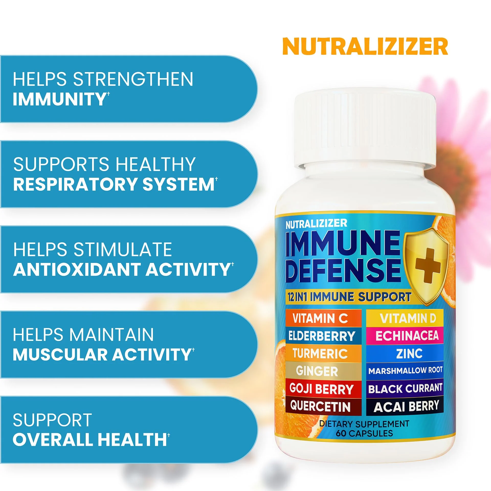 12 in 1 Immune Defense Vitamins - Immune Support Supplement w/VIT D3, Vitamin С, Zinс, Echinacea, Elderberry, Ginger &More - Natural Immunity System Booster - Immune & Muscle Health 120cs - Image 6