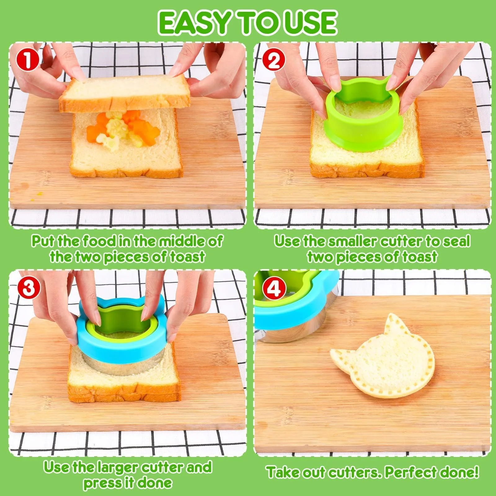 12 Pack Sandwich Cutter and Sealer Set Crustable Bread Decruster DIY Cookie Stamps Mold Vegetable Fruit Cutters Shapes for Kids Back to School Bento Box Accessories - Image 2