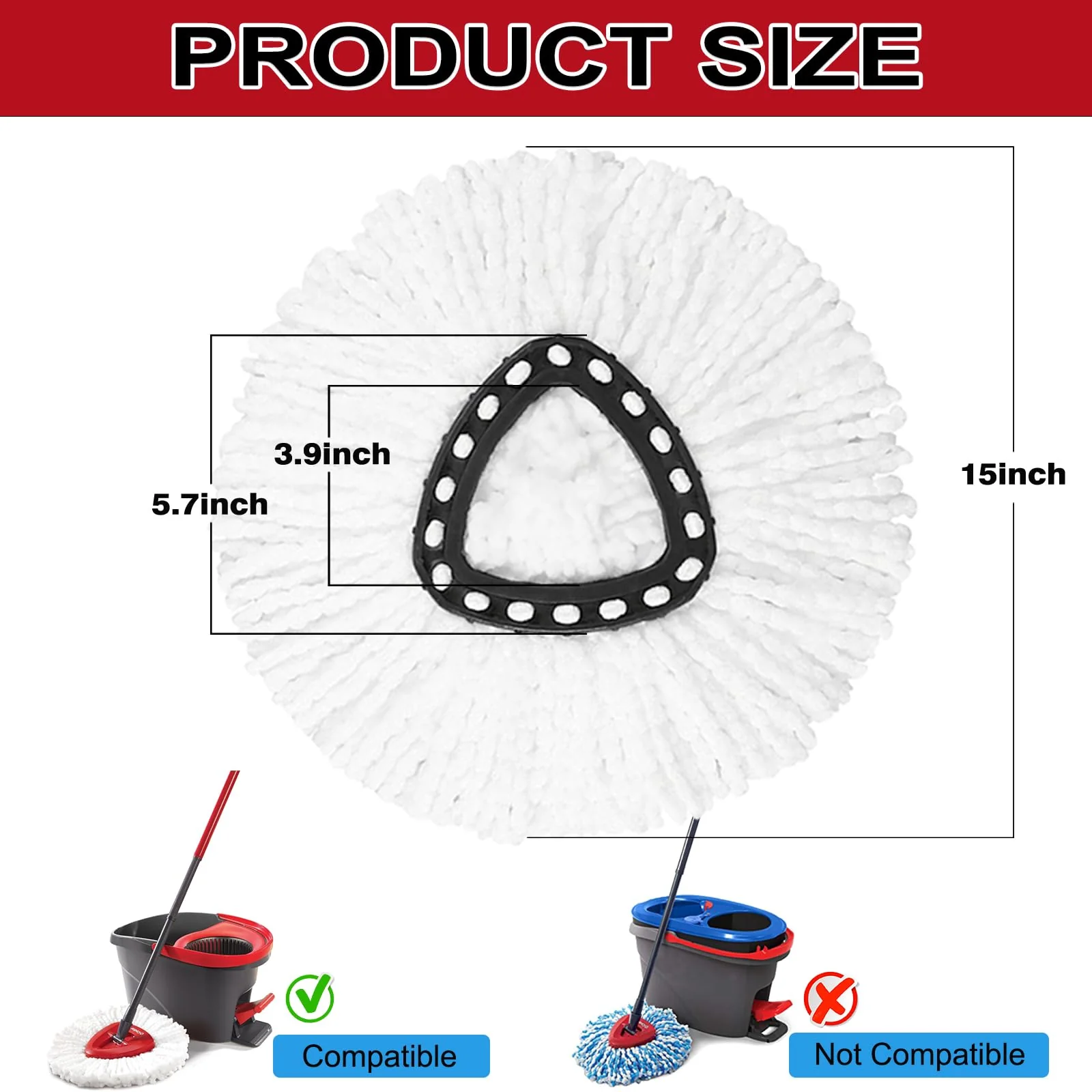 12 Pack Spin Mop Replacement Heads, 100% Microfiber Spin Mop Refill for Easy Wring Compatible with Triangle Spin Mop, 360 Degree Spinning Mop Replace Head for Floor Cleaning - Image 7