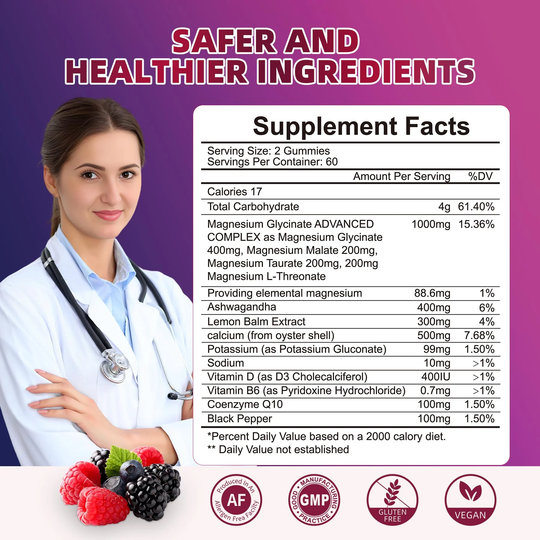 120 CT Magnesium Glycinate Gummies 1000 mg for Women and Men, Magnesium Malate & Taurate Supplements for Sleep, Body Support and Relaxation, Sugar Free, Vegan, Raspberry BlackBerry Blueberry Flavor - Image 2