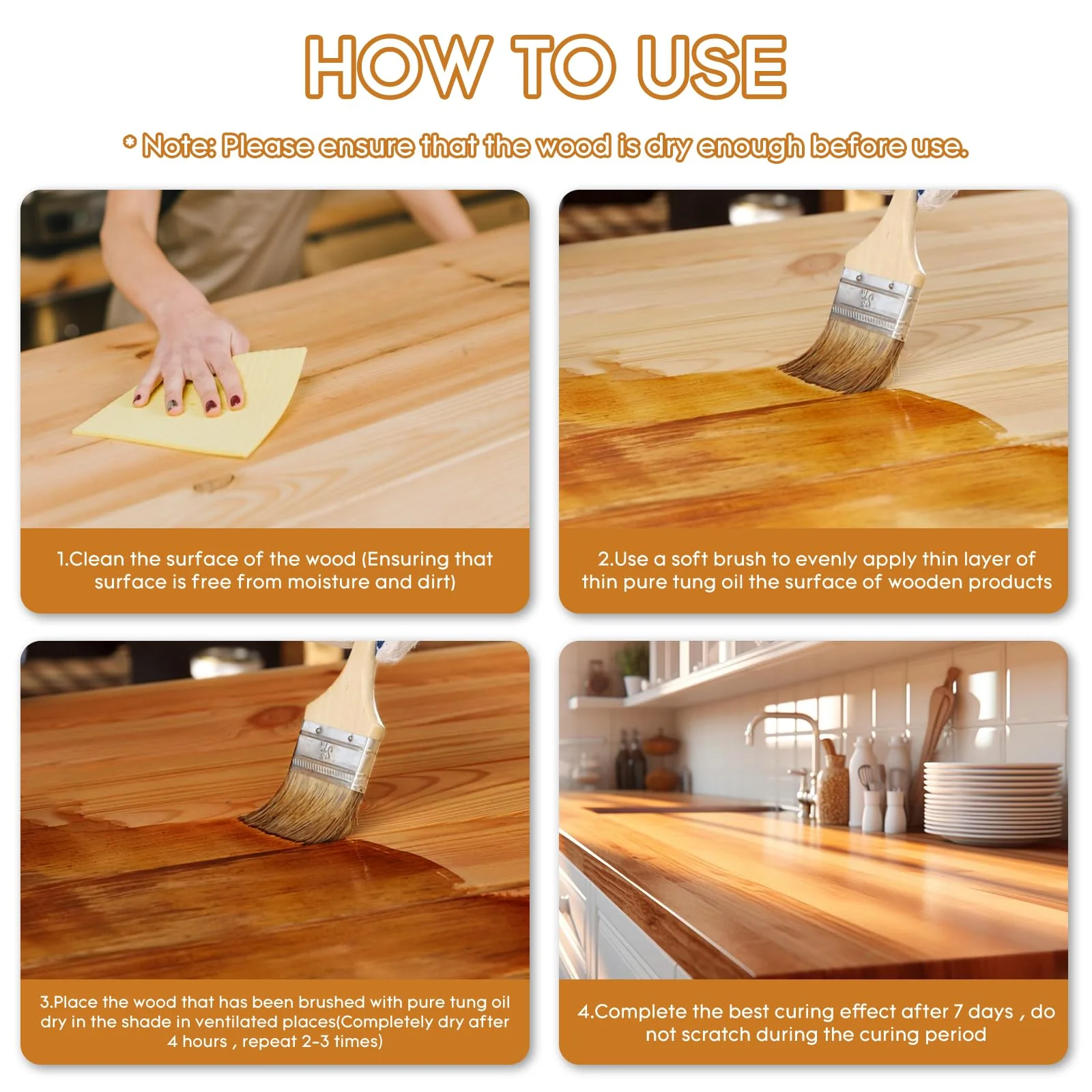 128 OZ Pure Tung Oil for Wood Outdoor/Indoor, Food Grade Sealer, 1 Gallon Tung Oil Finish, Waterproof Wood Oil for Furniture, Cutting Board, Teak, Floor — Food Safe, Indoor Use - Image 2