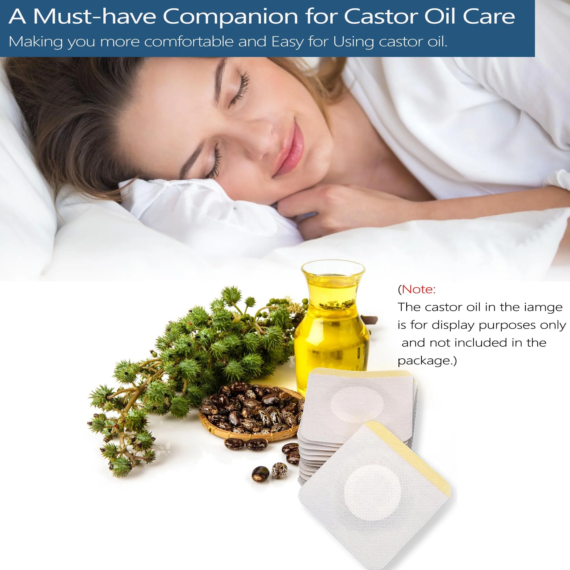 12Pcs Hypoallergenic Castor Oil Pack Wrap for Belly Button, 3.2 x 3.2 inches Disposable, Self-Adhesive, and Highly Absorbent Castor Oil Wraps Patch Pads - White - Image 6
