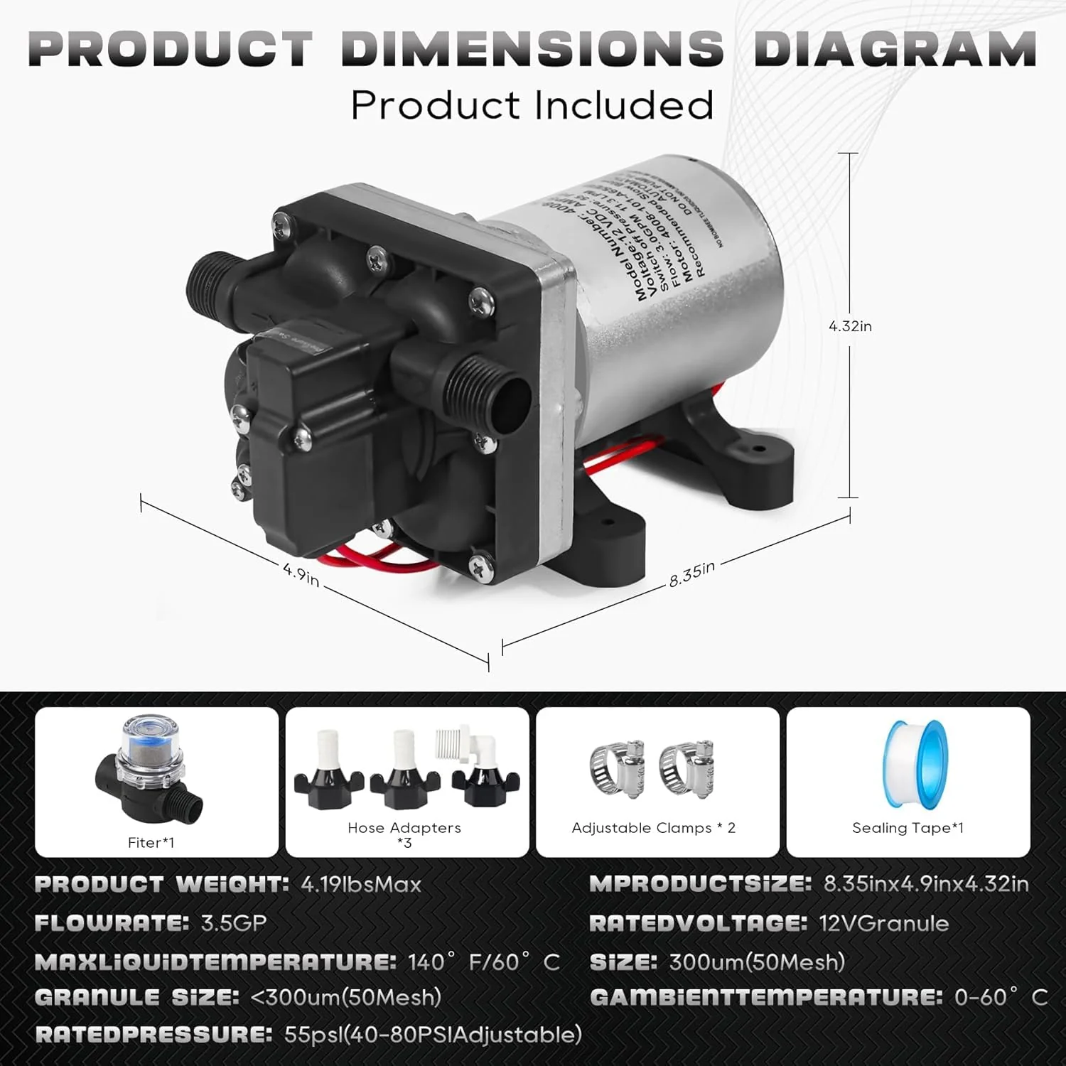 12V RV Water Pump 4008-101-A65/E65 | 3.0 GPM - 55 PSI | Camper RV Water Pump | Self-Priming & Quiet Diaphragm Pump | Thermal Protection & Dry Run Safe | for Halloween Christmas - Image 5