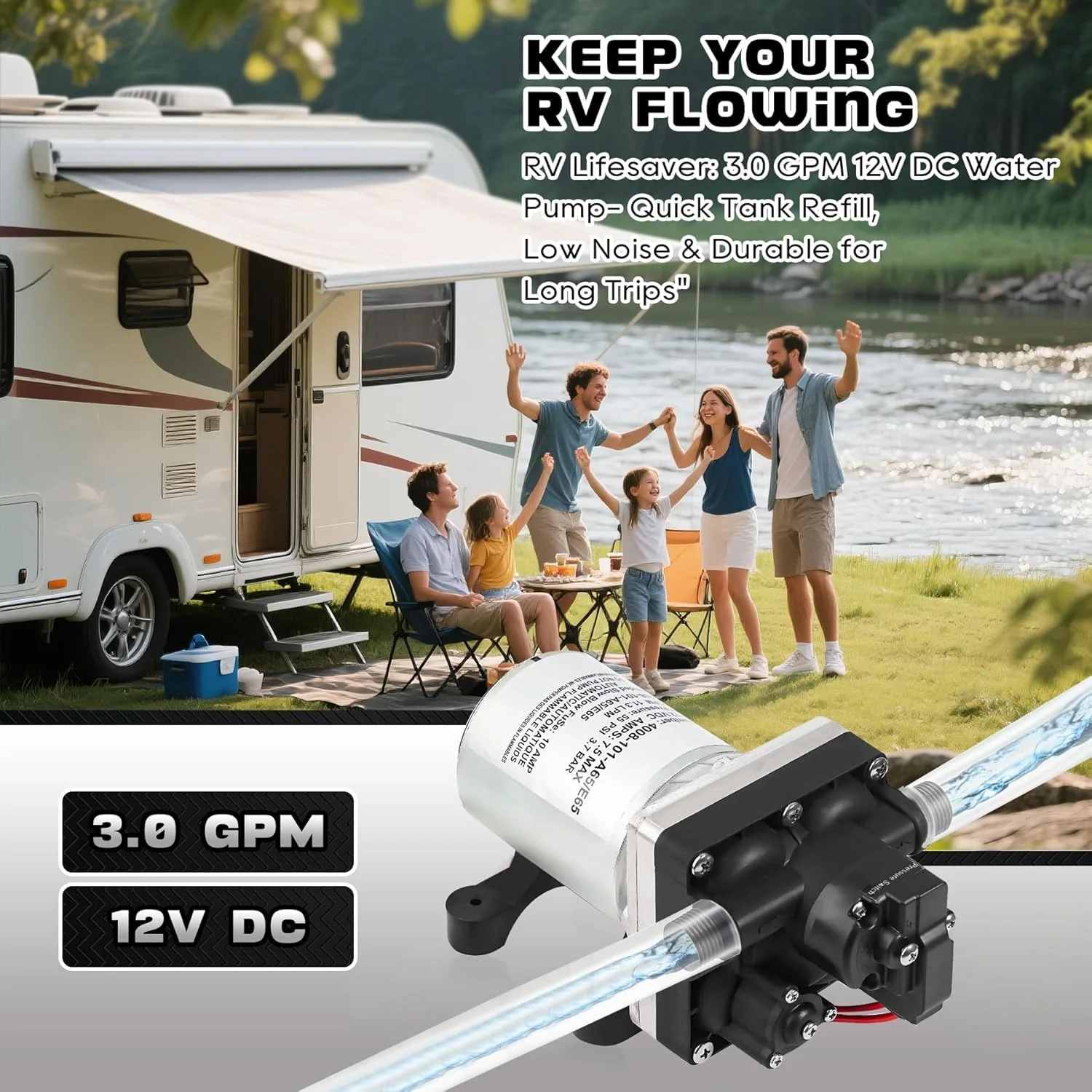 12V RV Water Pump 4008-101-A65/E65 | 3.0 GPM - 55 PSI | Camper RV Water Pump | Self-Priming & Quiet Diaphragm Pump | Thermal Protection & Dry Run Safe | for Halloween Christmas - Image 6