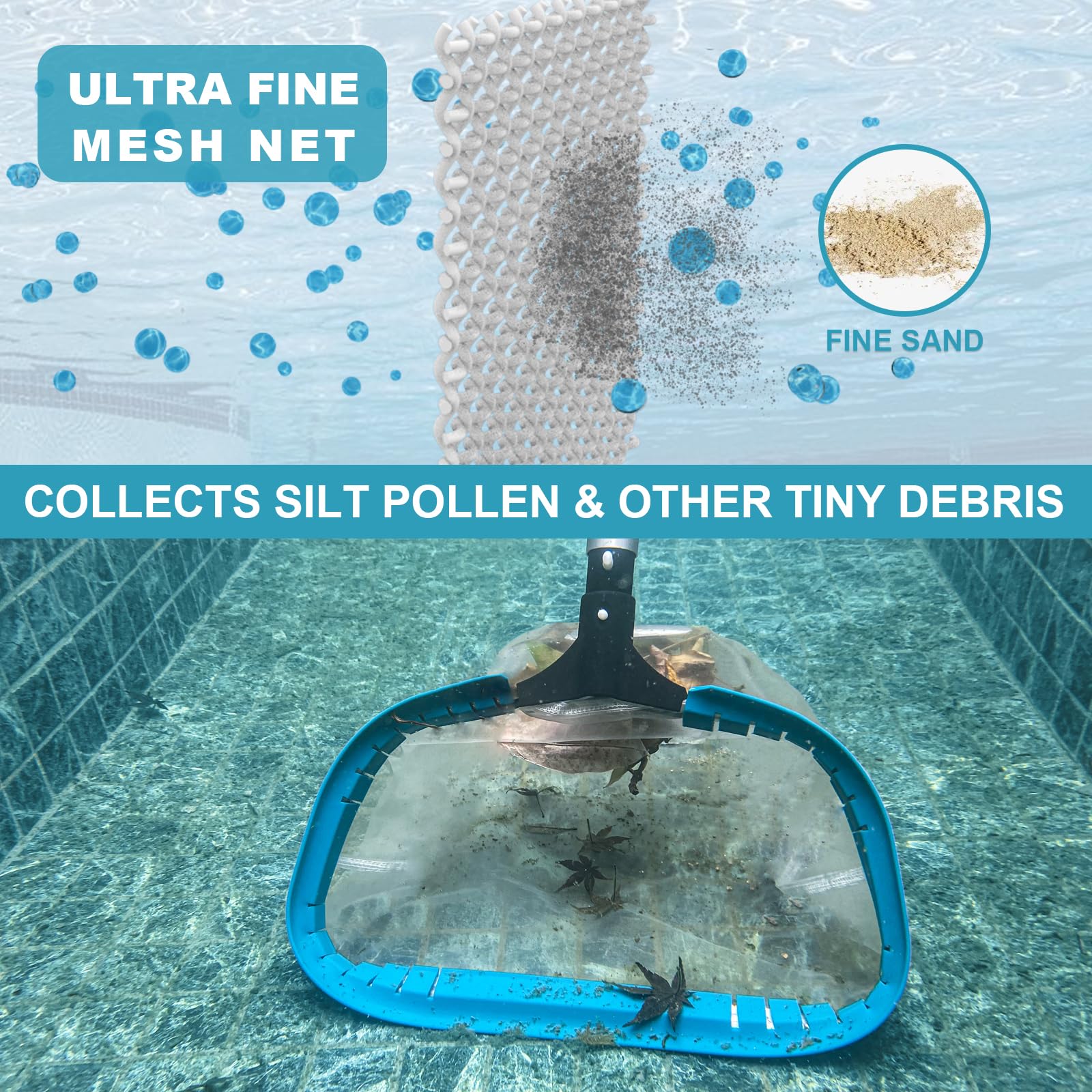 14" Pool Pollen Net - Pool Skimmer Net Rake, Strong Aluminum Frame, Ultra Fine Mesh Nets for Cleaning & for Sand, Silt, Leaves, Remove The Finest Debris - Image 5